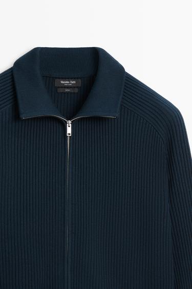 100% cotton ribbed knit cardigan — Dark Blue 4