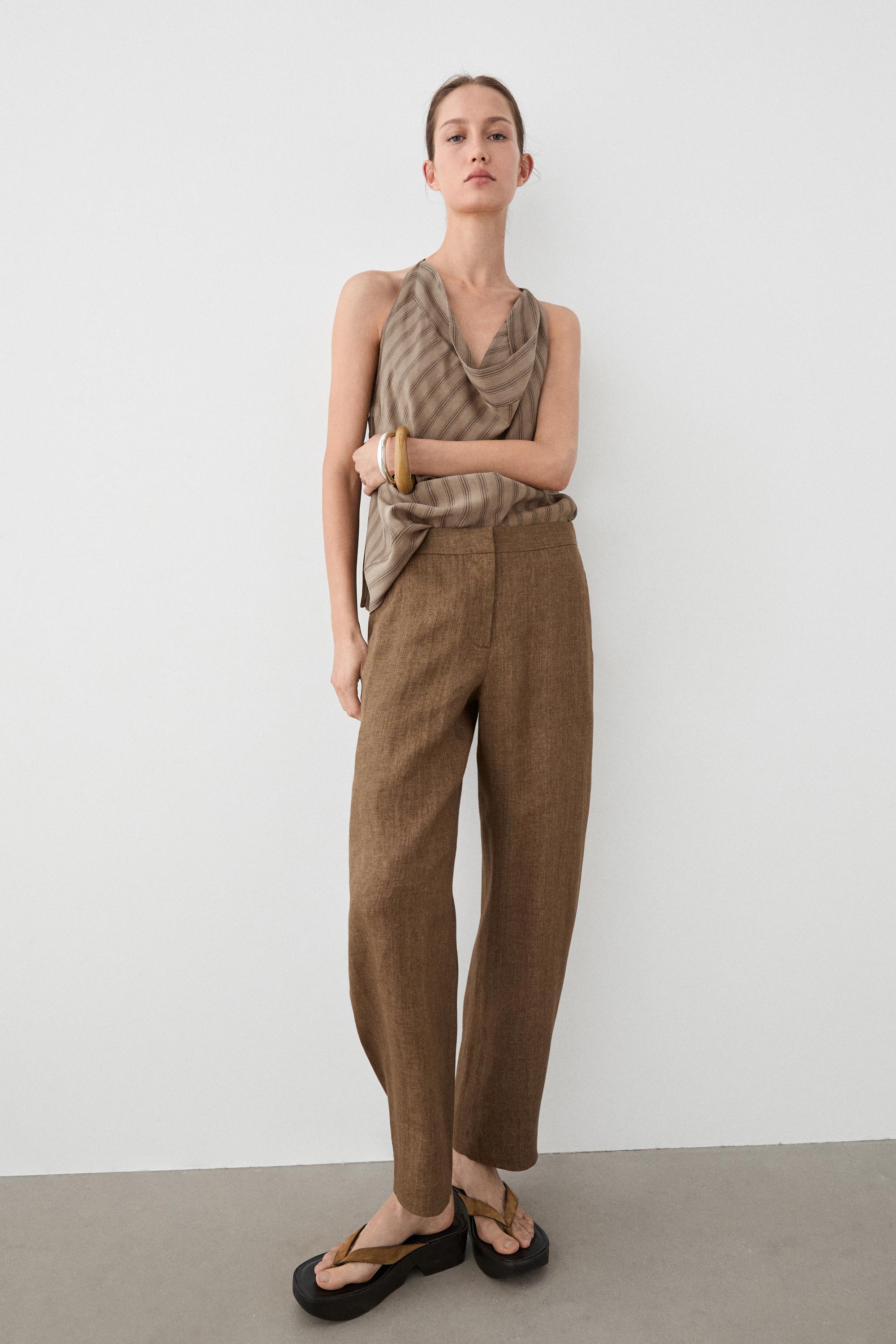 Linen barrel fit pants — MOLE BROWN