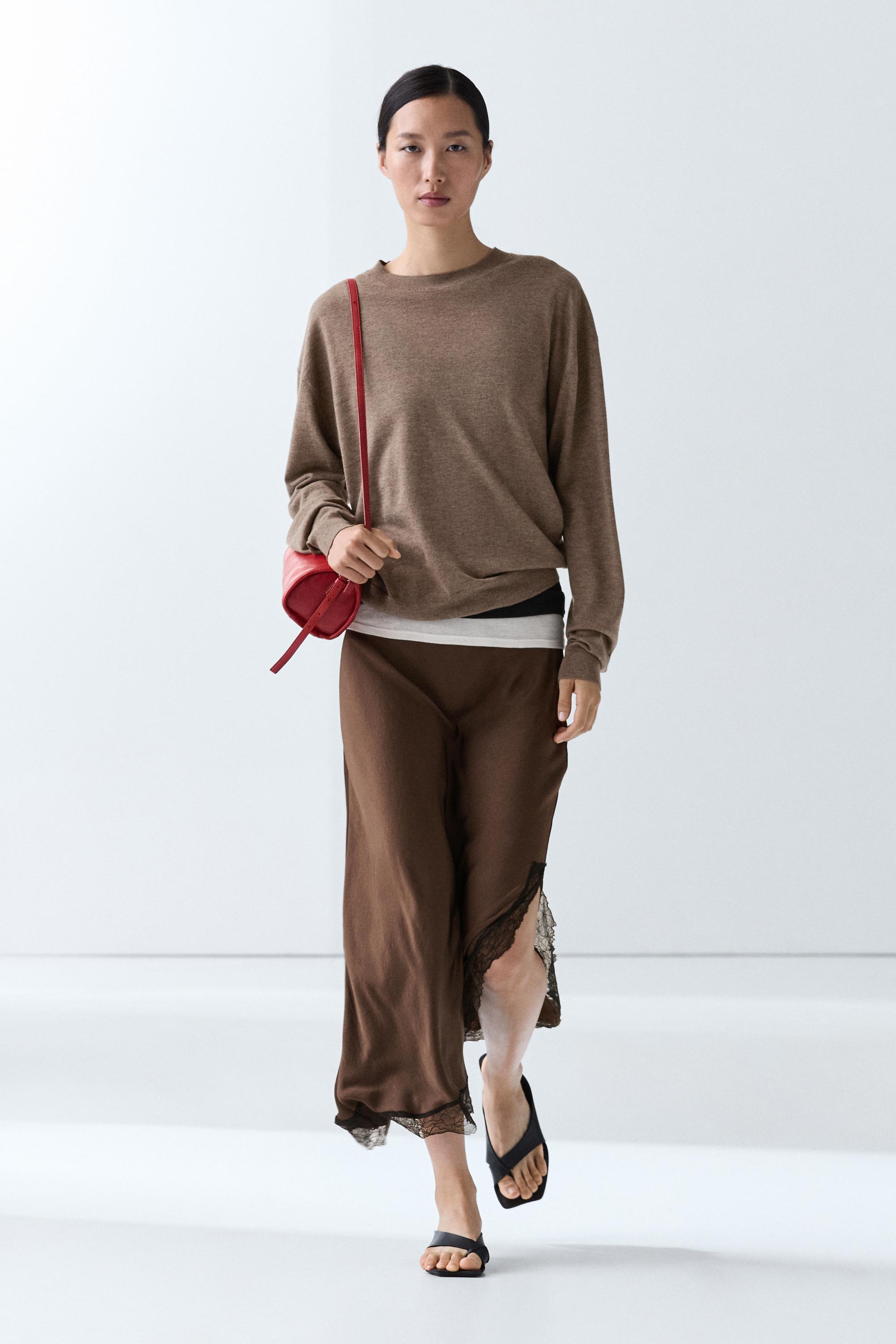 Fine knit round neck sweater — MOLE BROWN