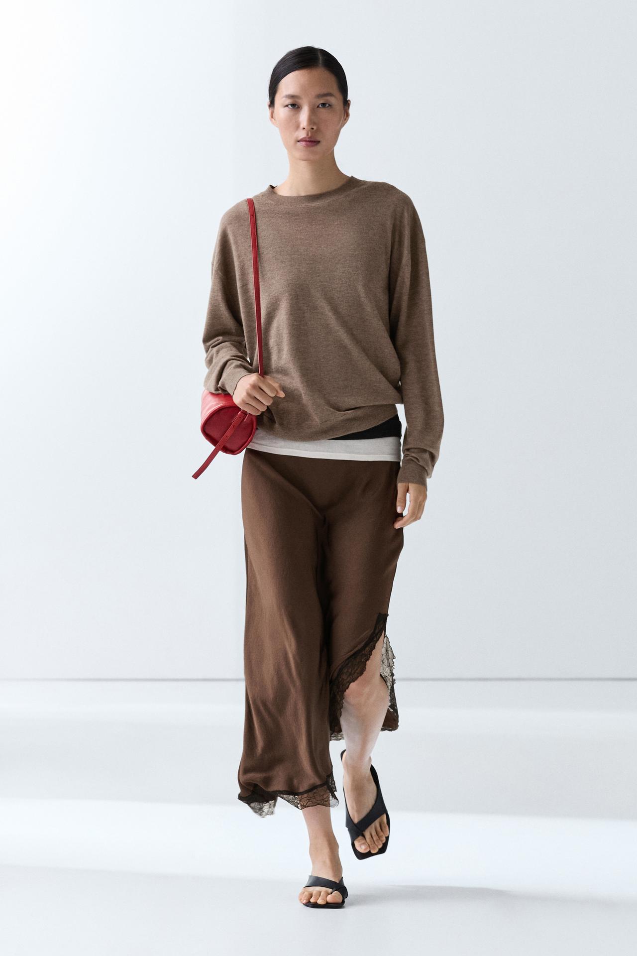 Fine knit round neck sweater — MOLE BROWN