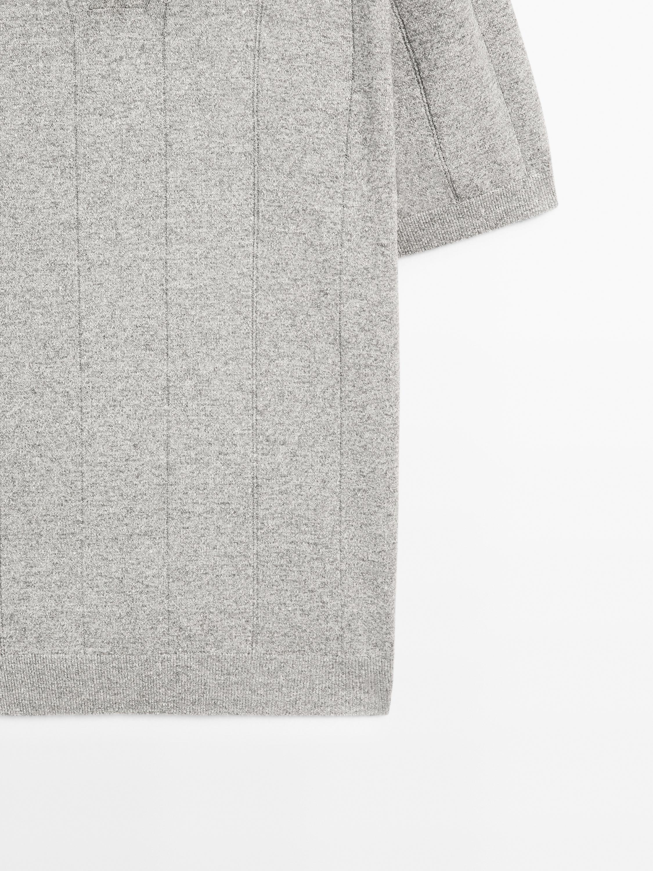 Striped knitted polo shirt with linen