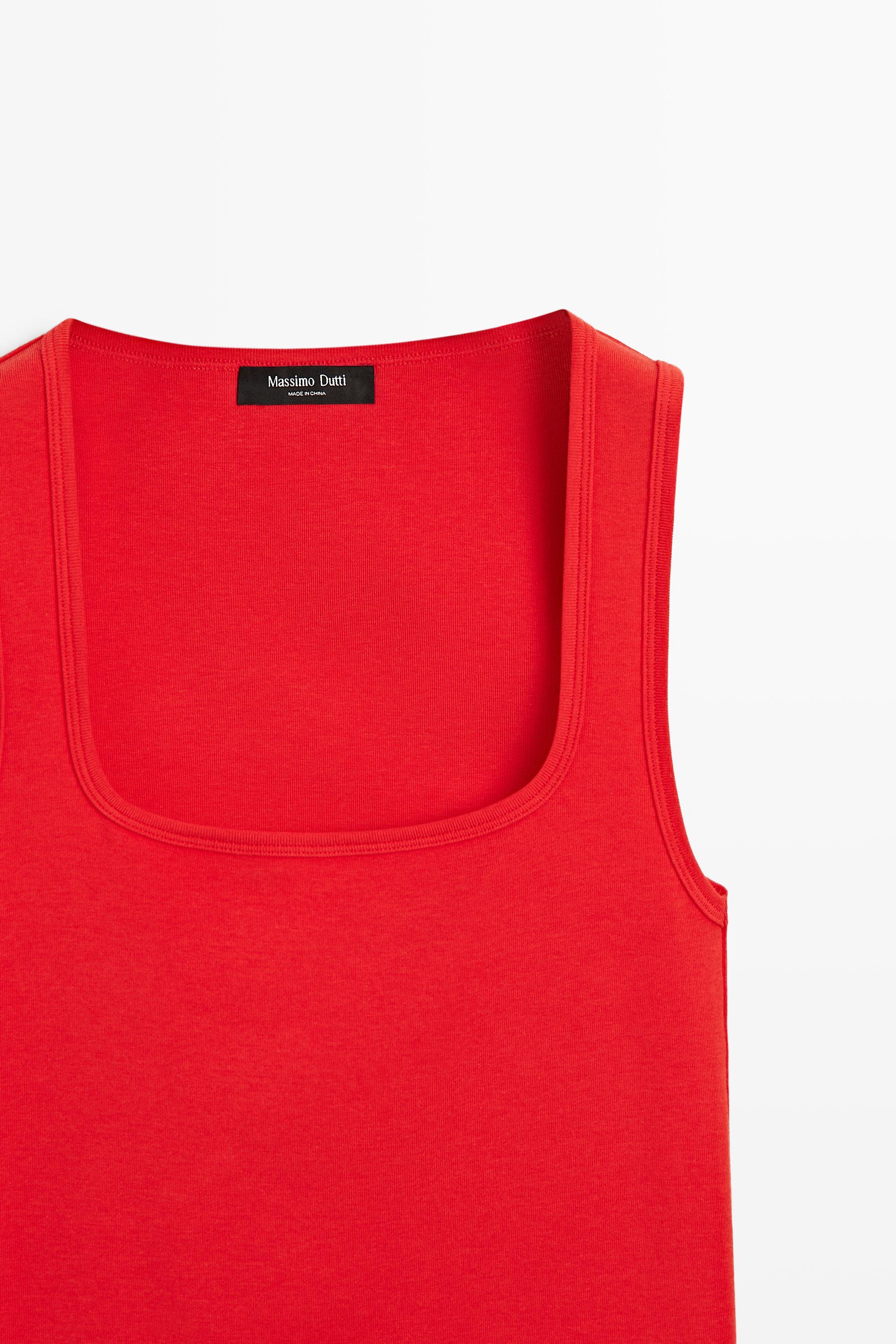 Cotton blend square neck top — RED