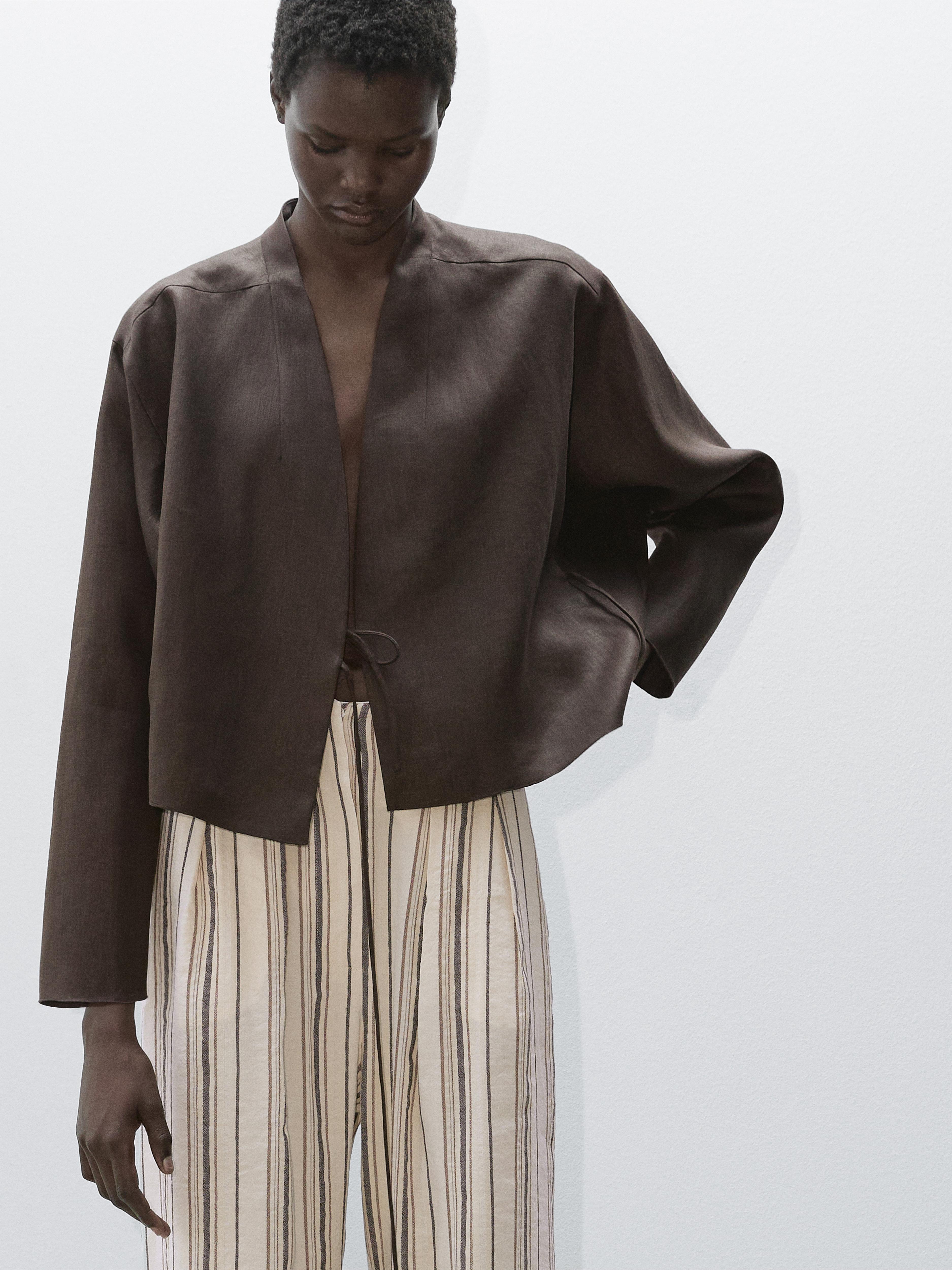Flowing linen shirt with tie detail - Studio