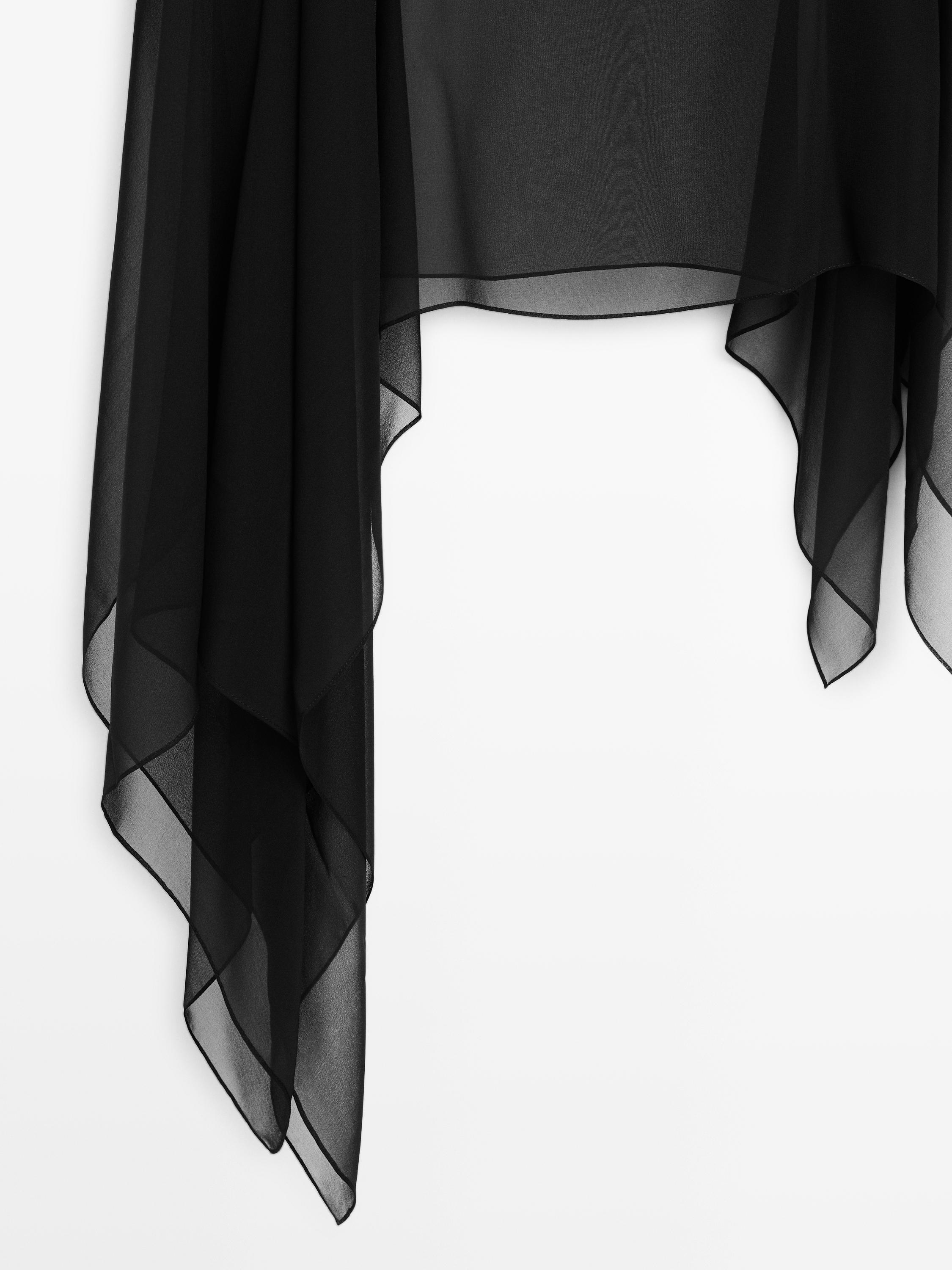 Asymmetric cut silk cape — BLACK