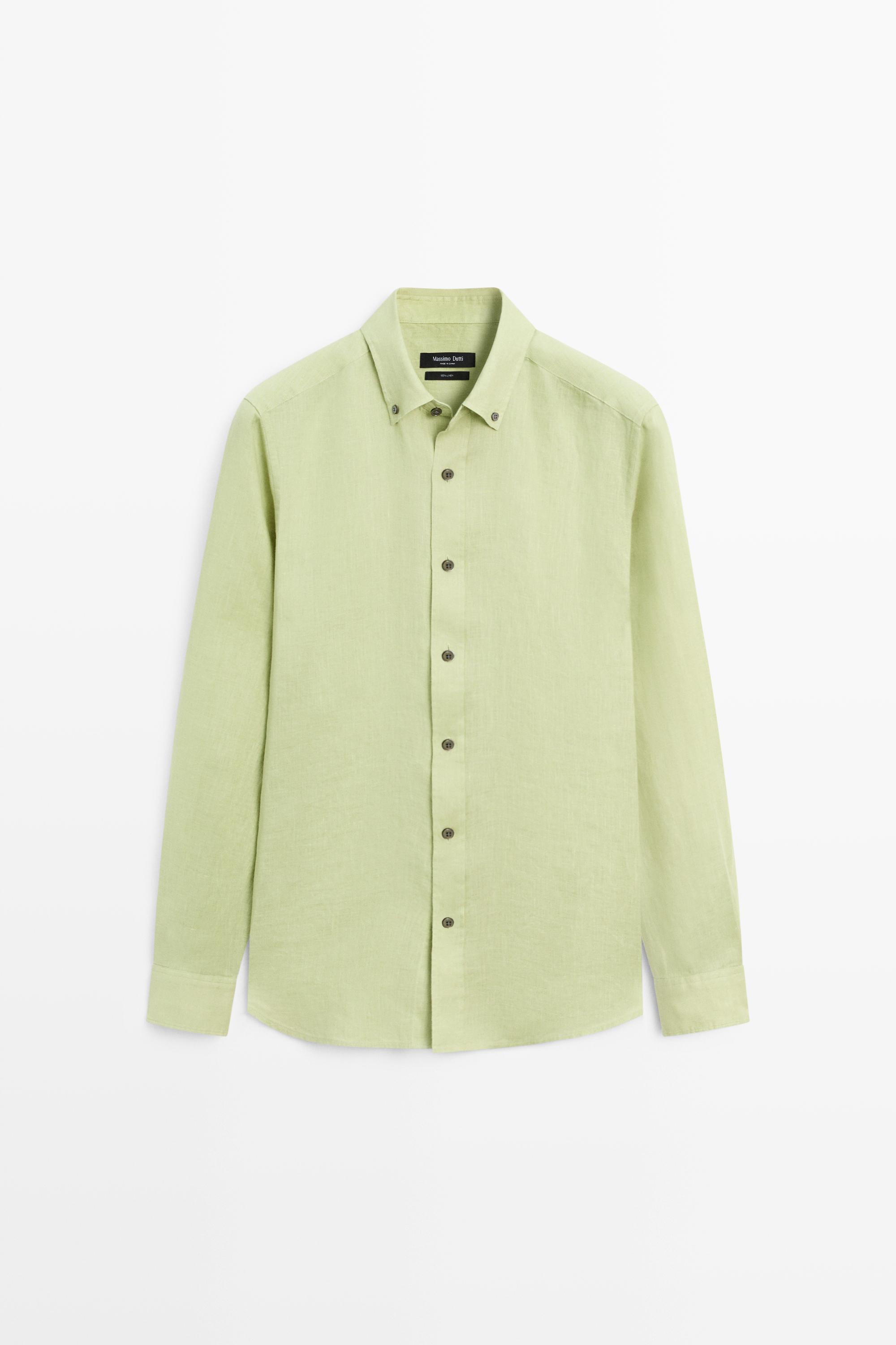 100% linen regular fit shirt — Green billiard