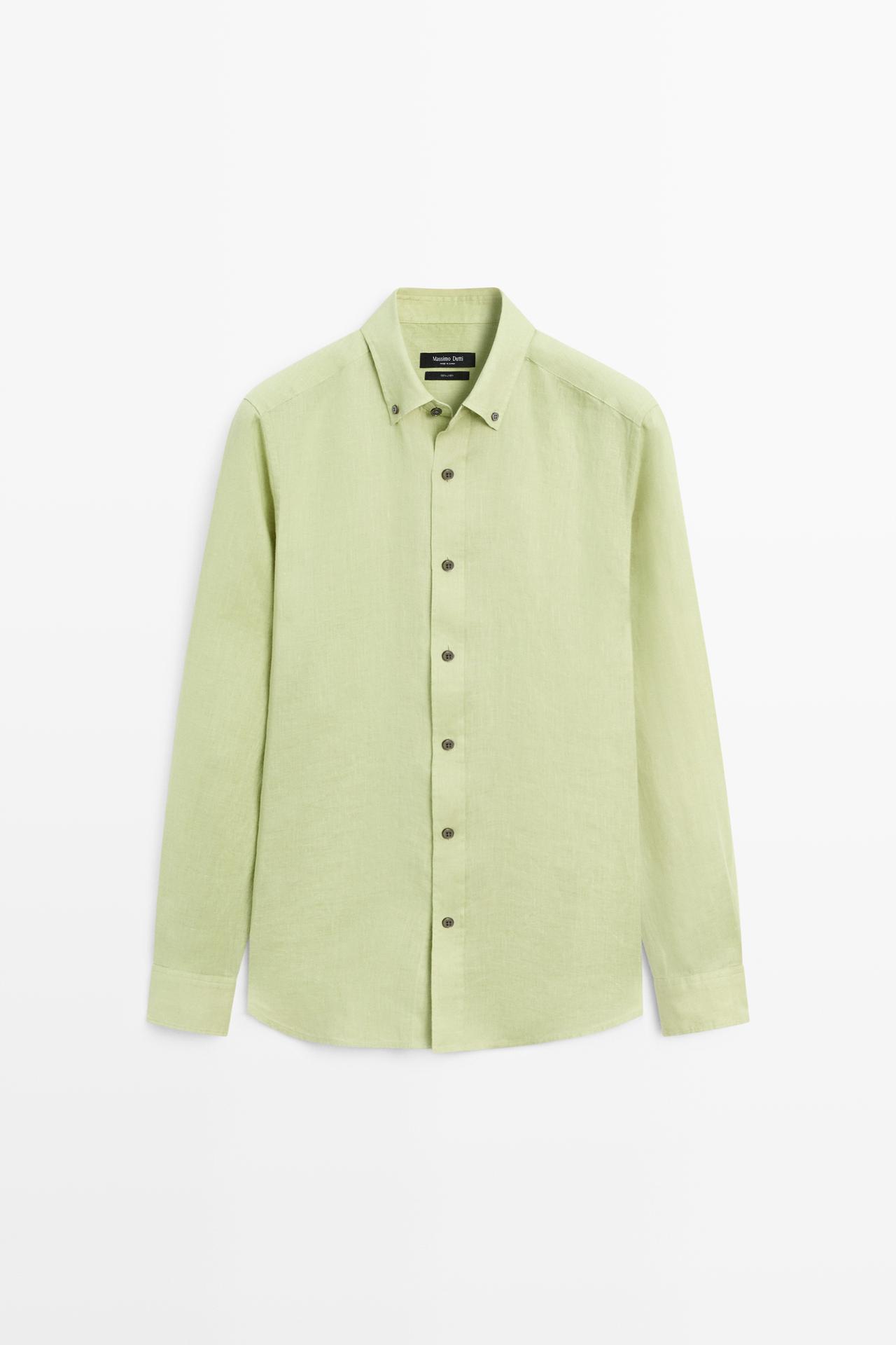 100% linen regular fit shirt — Green billiard