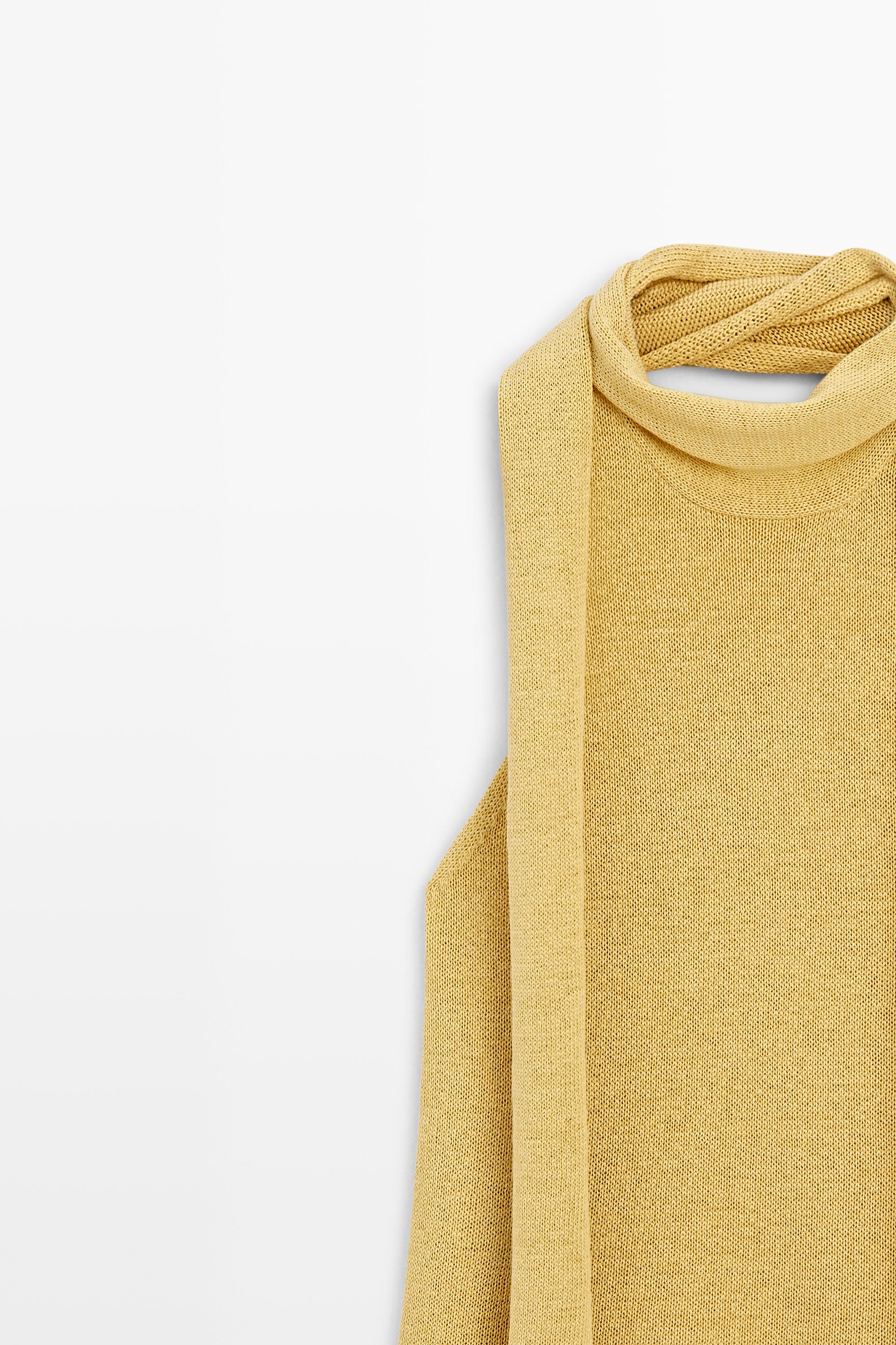 Linen blend halter top with tie detail — LIME