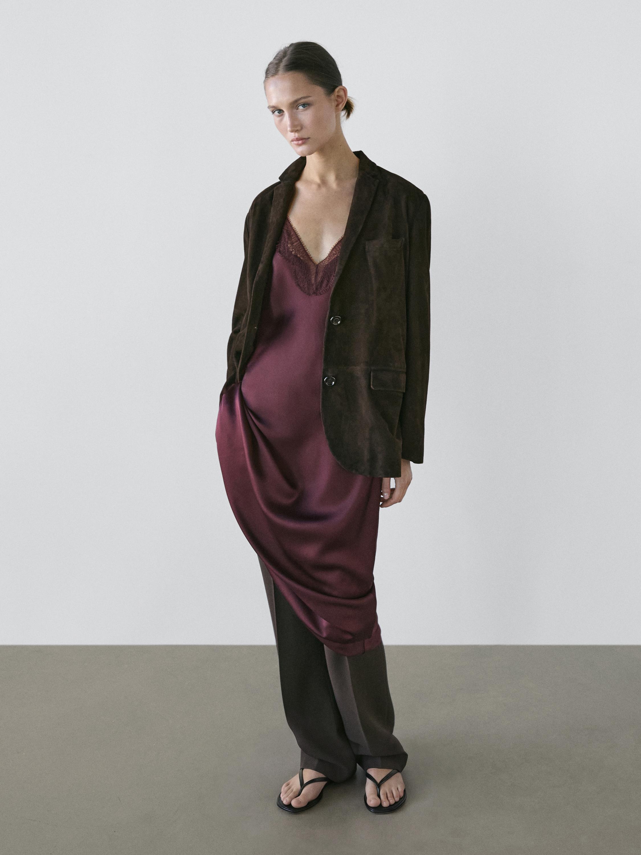 Flowing midi slip dress — BURGUNDY