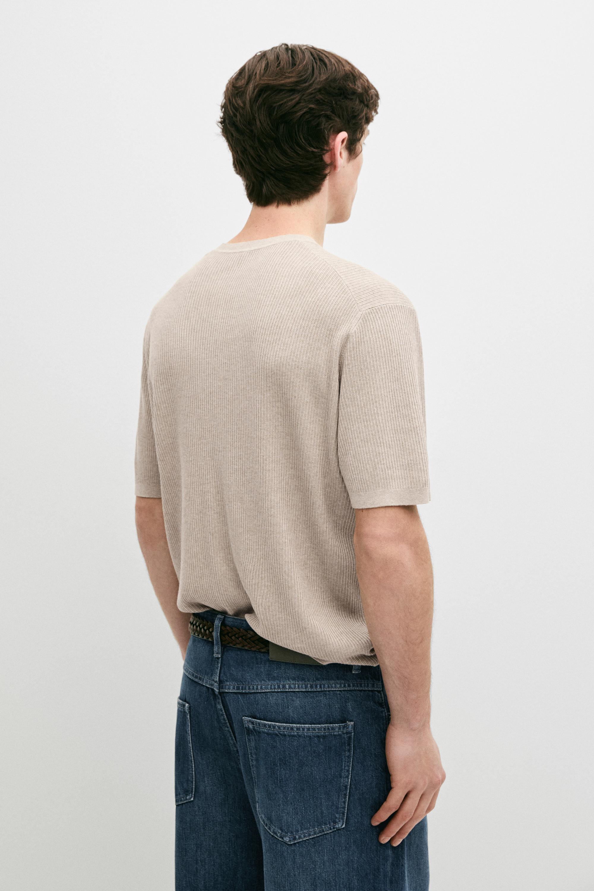 Short sleeve knit cotton blend sweater — Washed