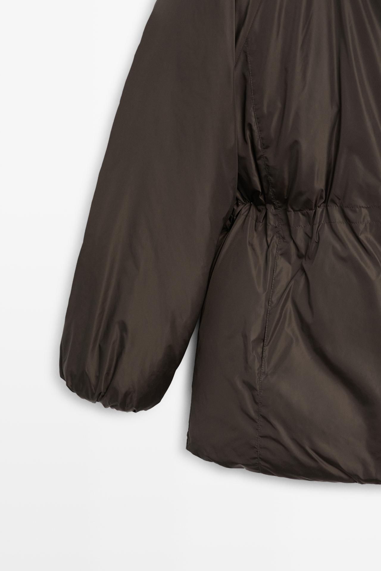 Down jacket with gathered detail — BROWN TONES