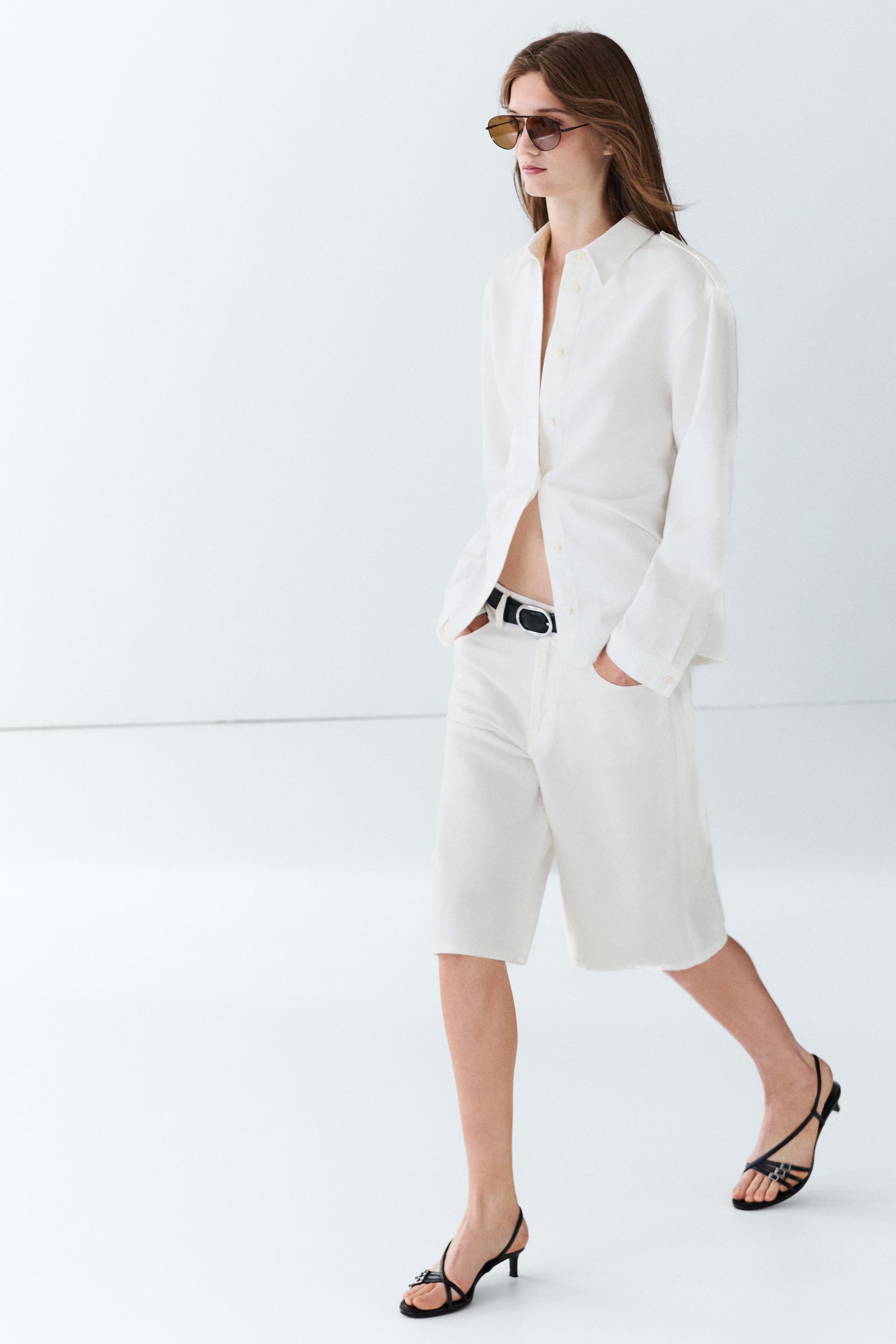 Cotton and linen blend Bermuda shorts — Off white