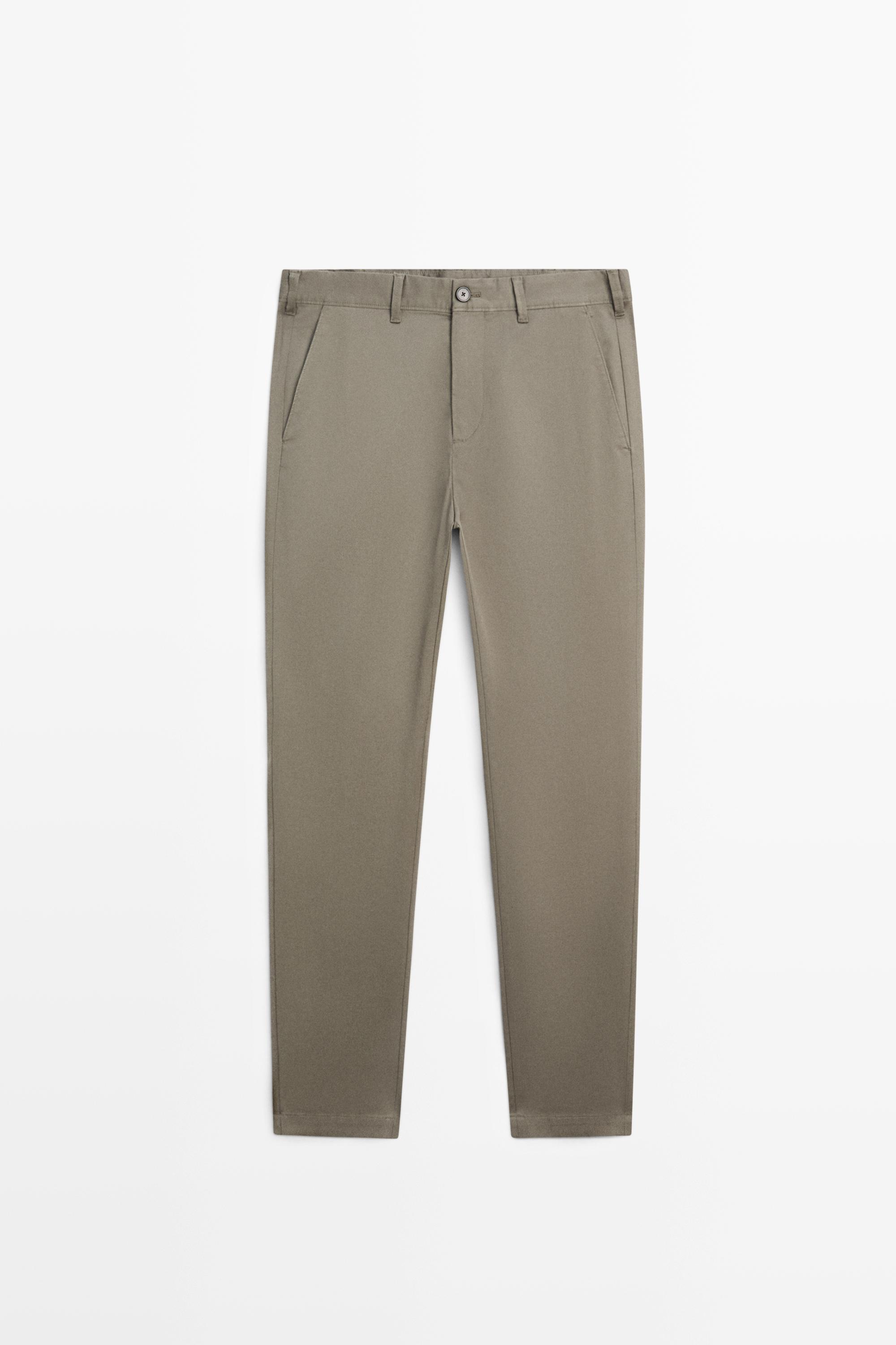 Cotton blend slim fit pants — GREEN