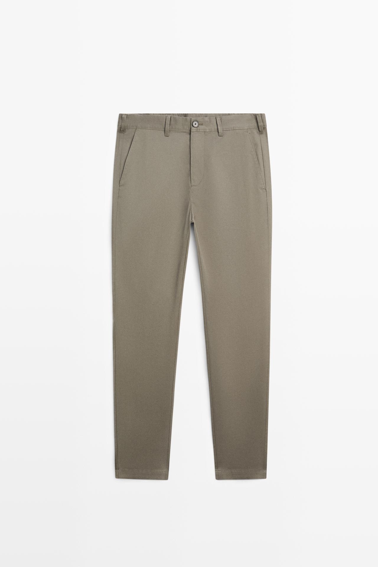 Cotton blend slim fit pants — GREEN