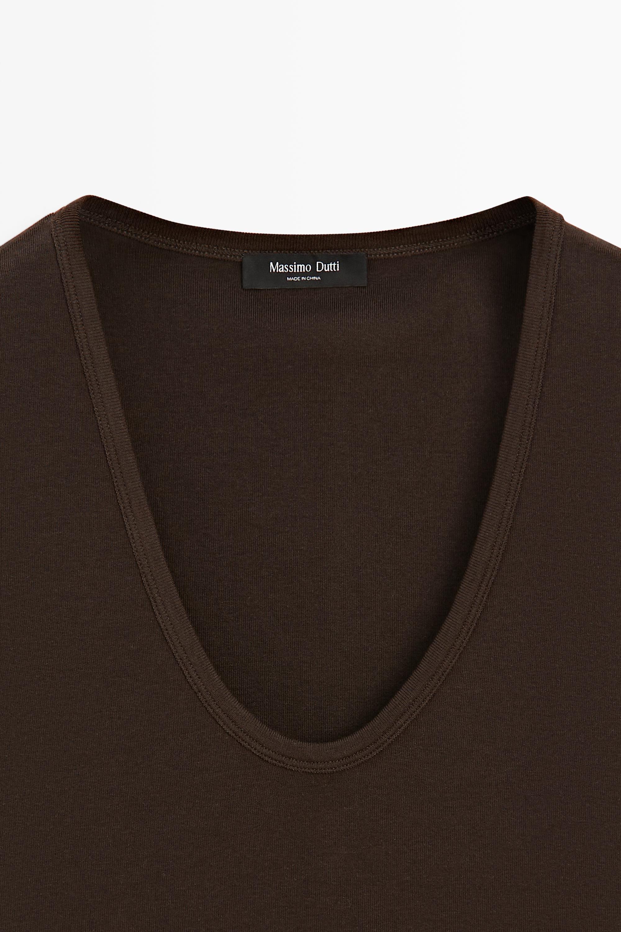 Cotton blend V-neck top — BROWN