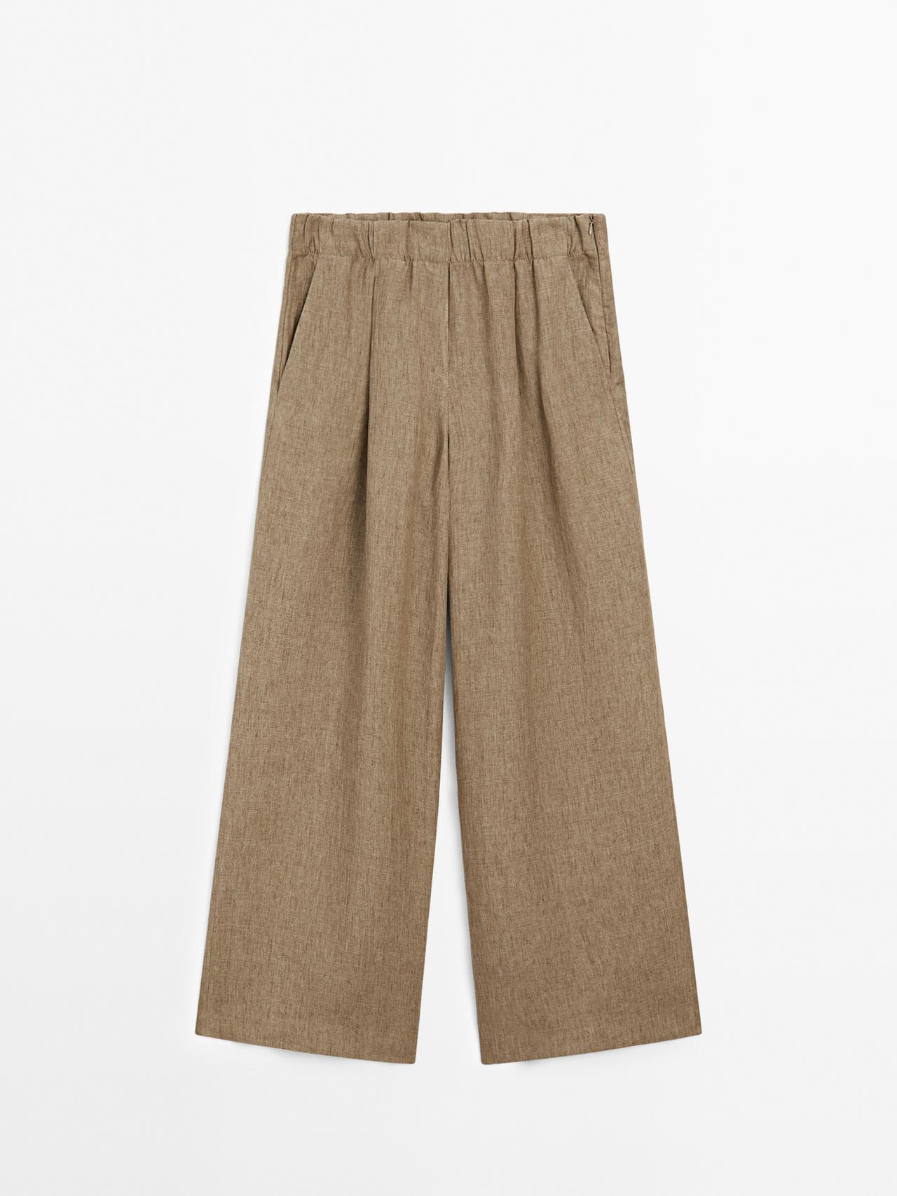 Massimo Dutti - Dame - Bukser I 100 % Hør Med Blødt Fald - Beige - 38