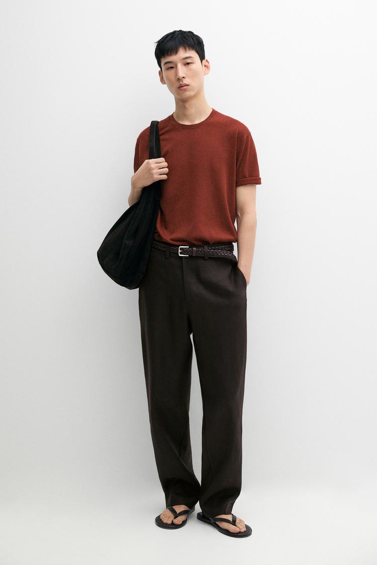 100% linen total look pants — BROWN