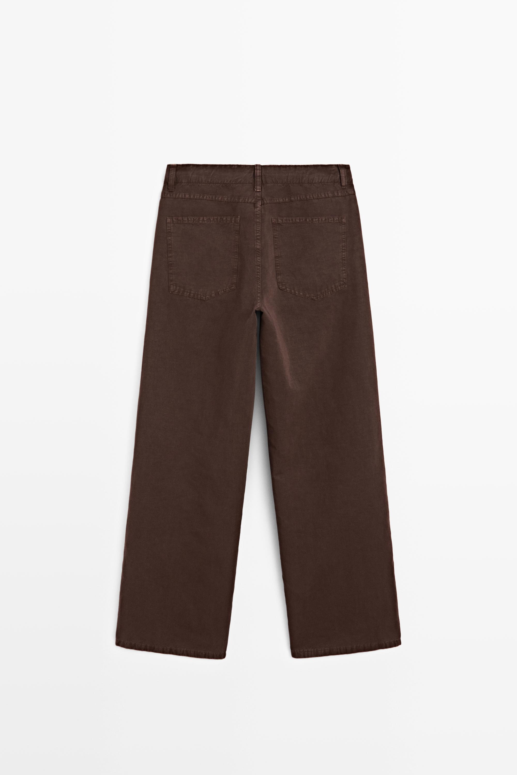 Wide-leg linen blend trousers · Chocolate · Trousers | Massimo Dutti