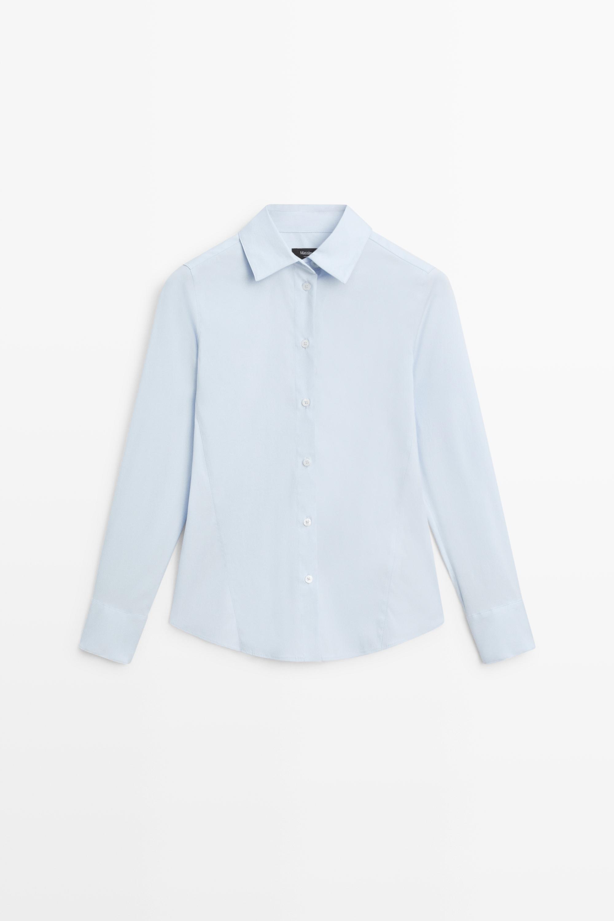 Cotton blend poplin shirt — SKY BLUE