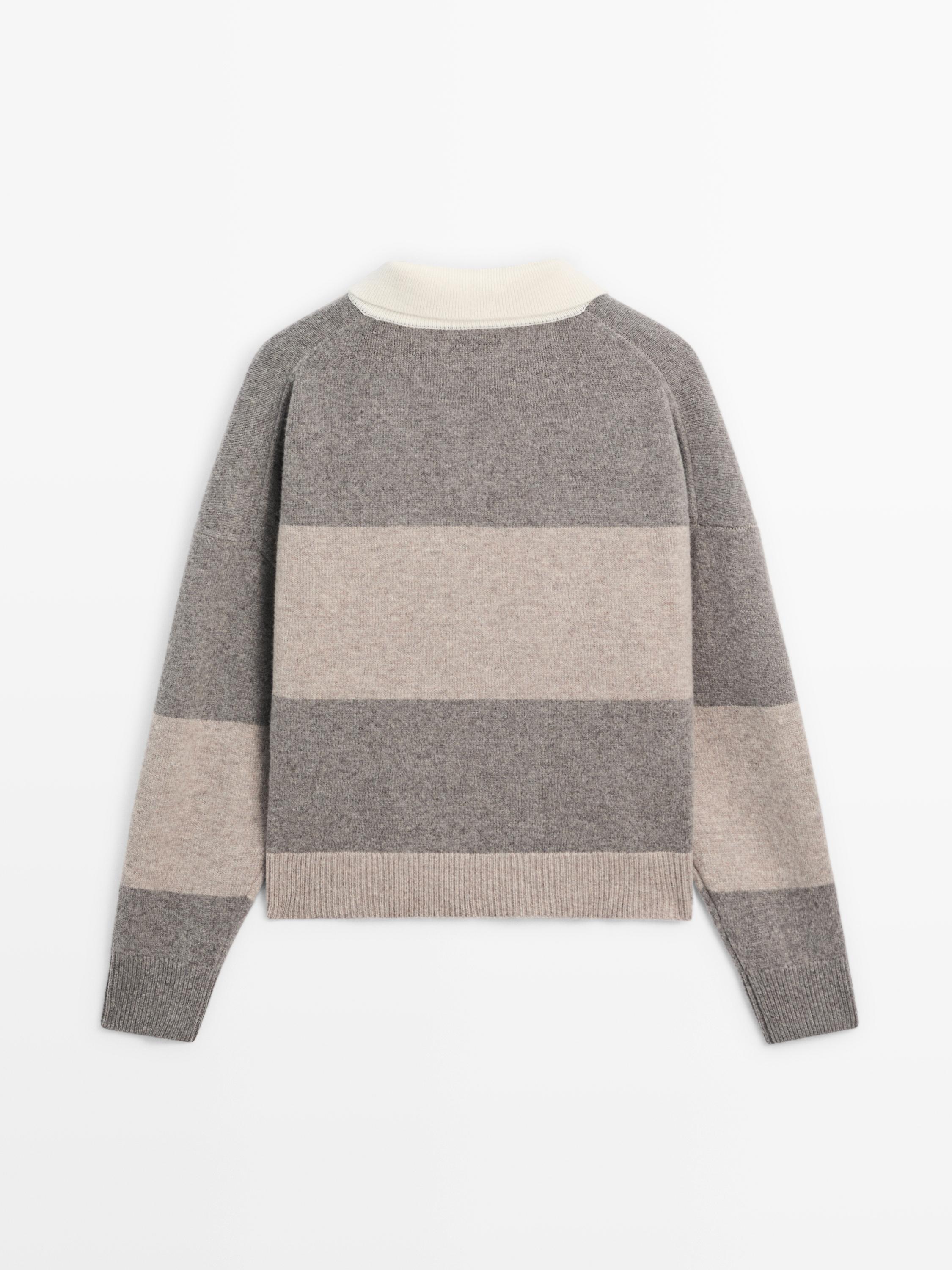 Gestreifter Pullover im Polo-Stil aus Wollmischgewebe