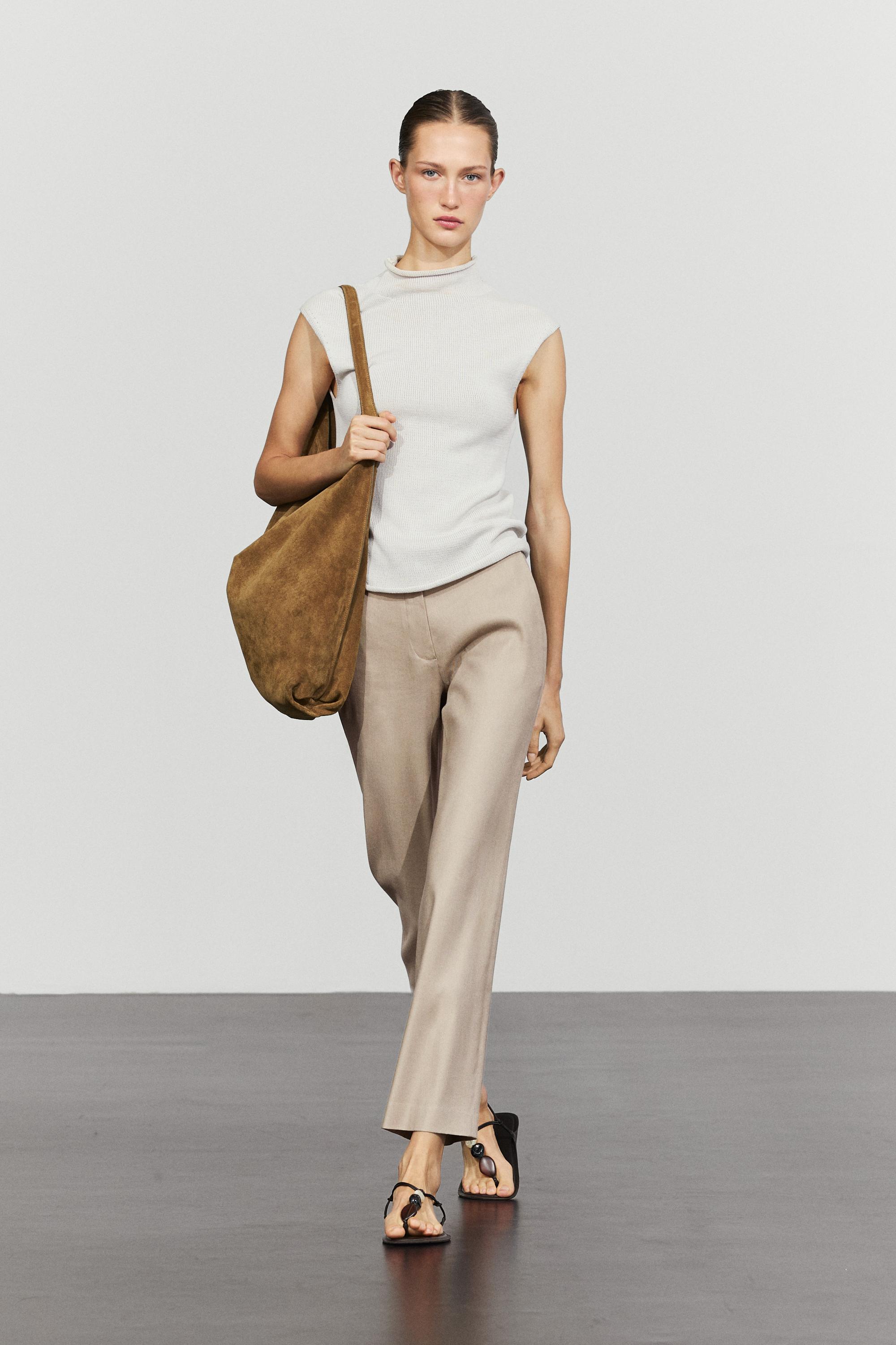 Pantalón straight fit con lino