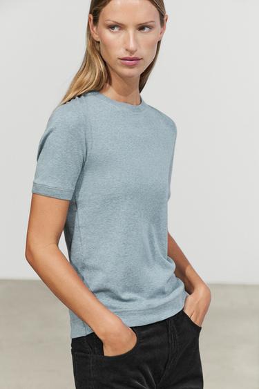 Short sleeve cotton blend T-shirt — INDIGO 5