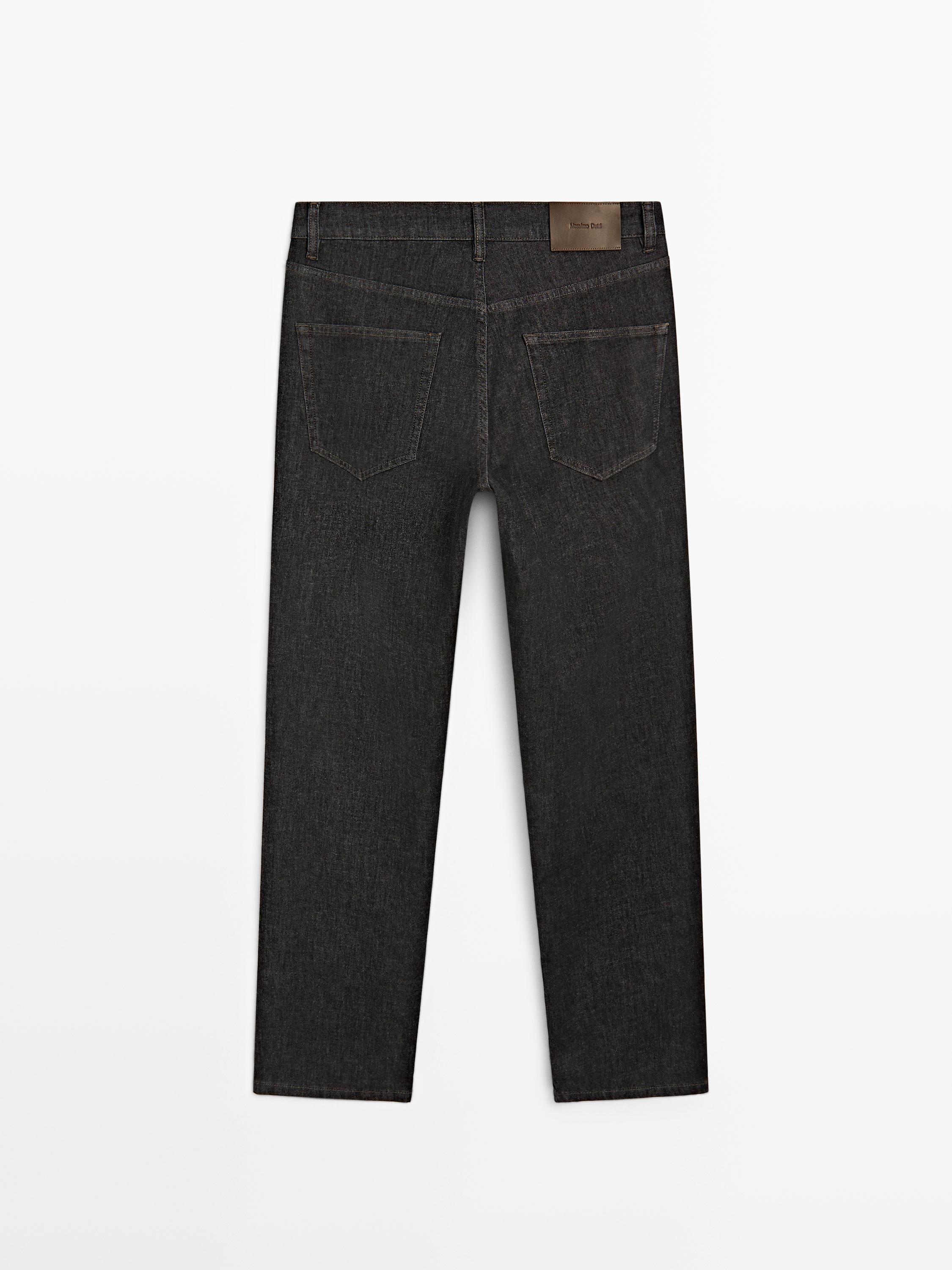 Lightweight tapered fit denim-effect trousers — BLACK