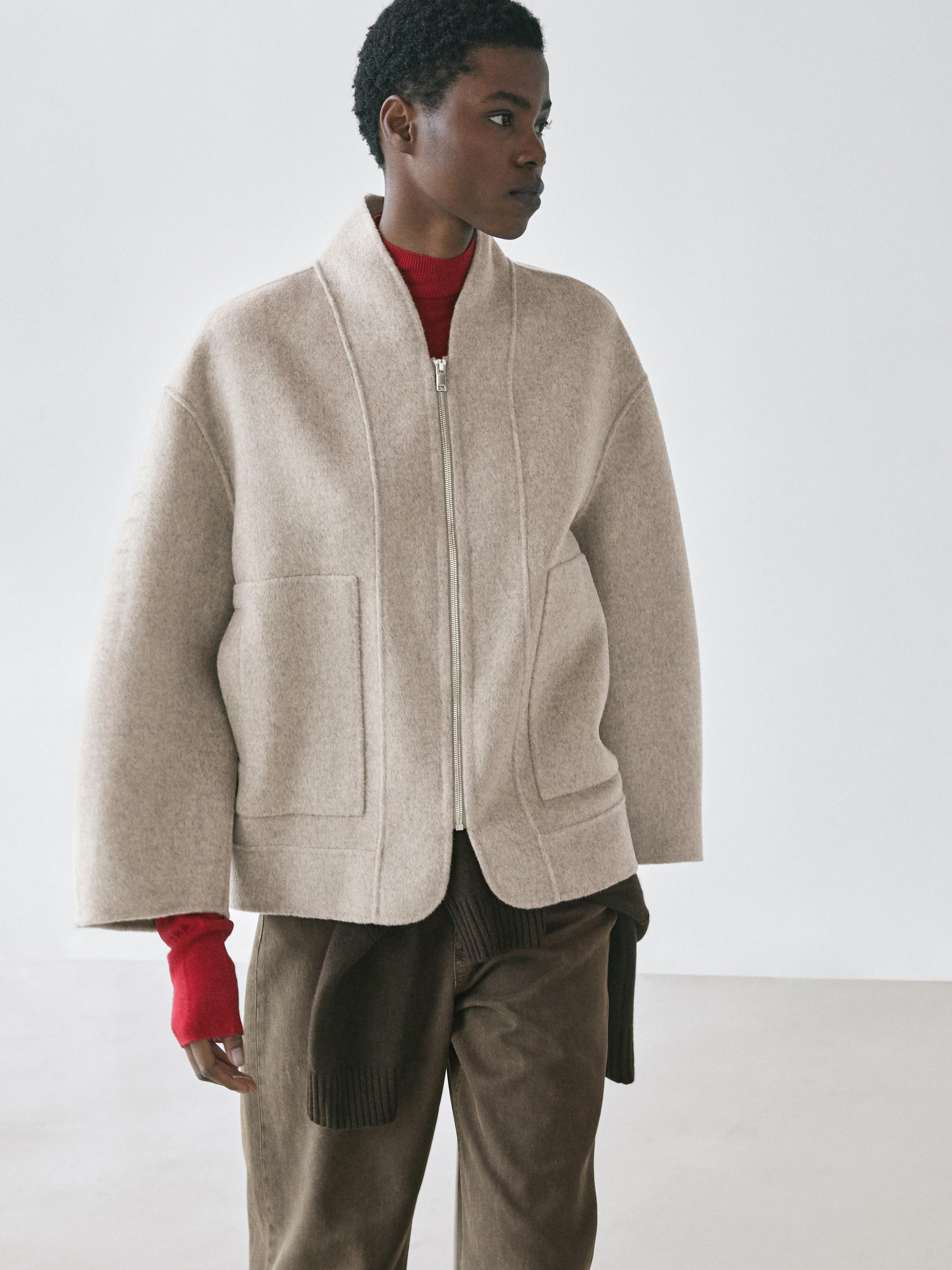 Wool blend zip-up coat
