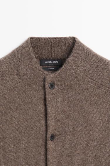 100% cashmere knit bomber cardigan — Sand 9