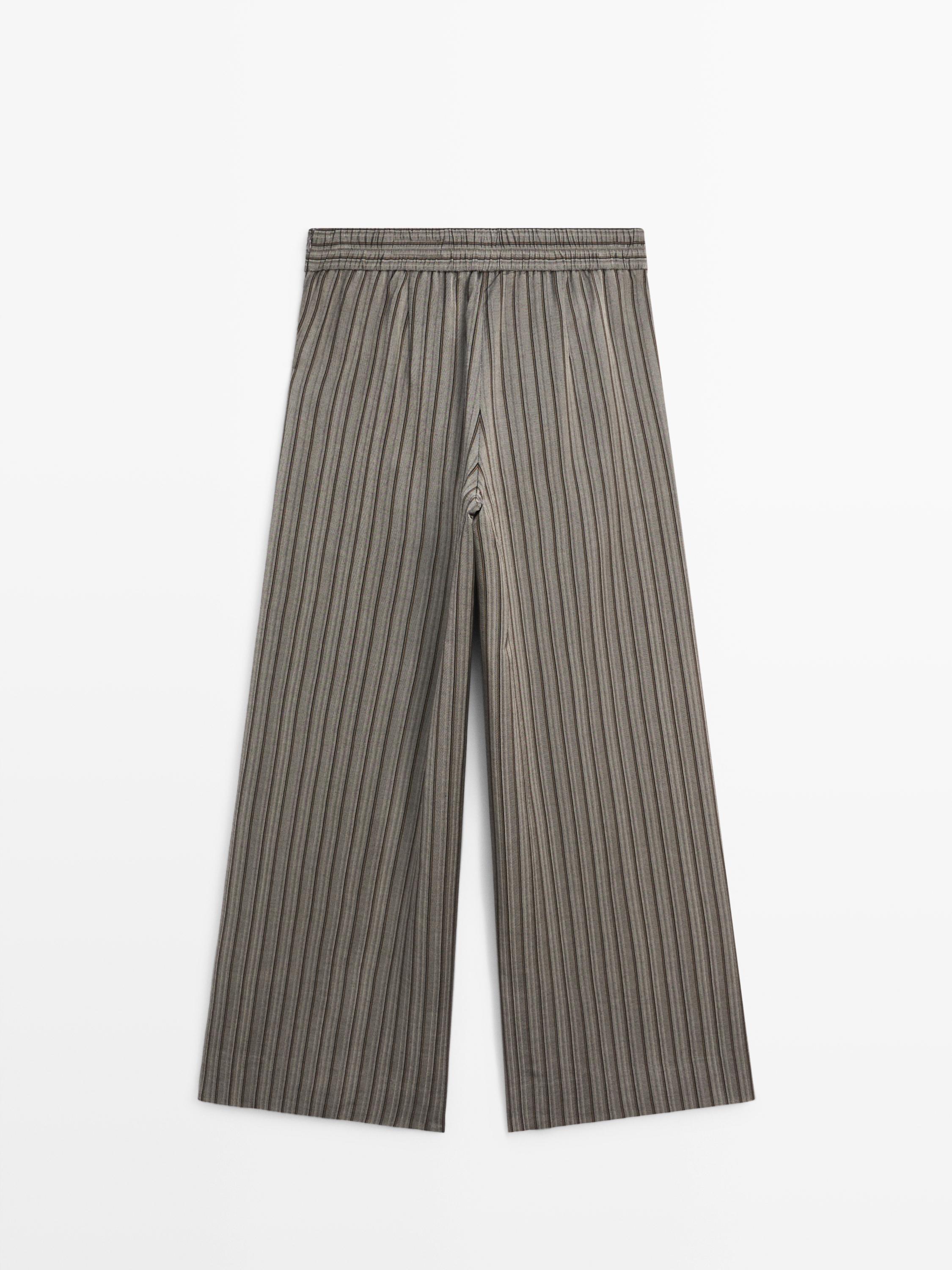 Wide-leg trousers with striped details — GREY