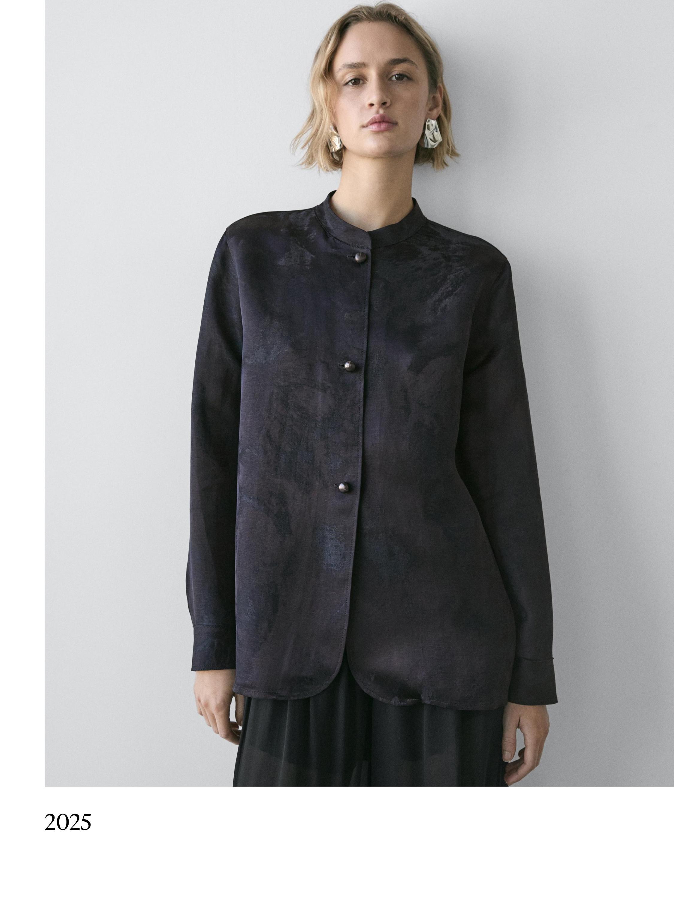 Flowing jacquard shirt — NAVY BLUE