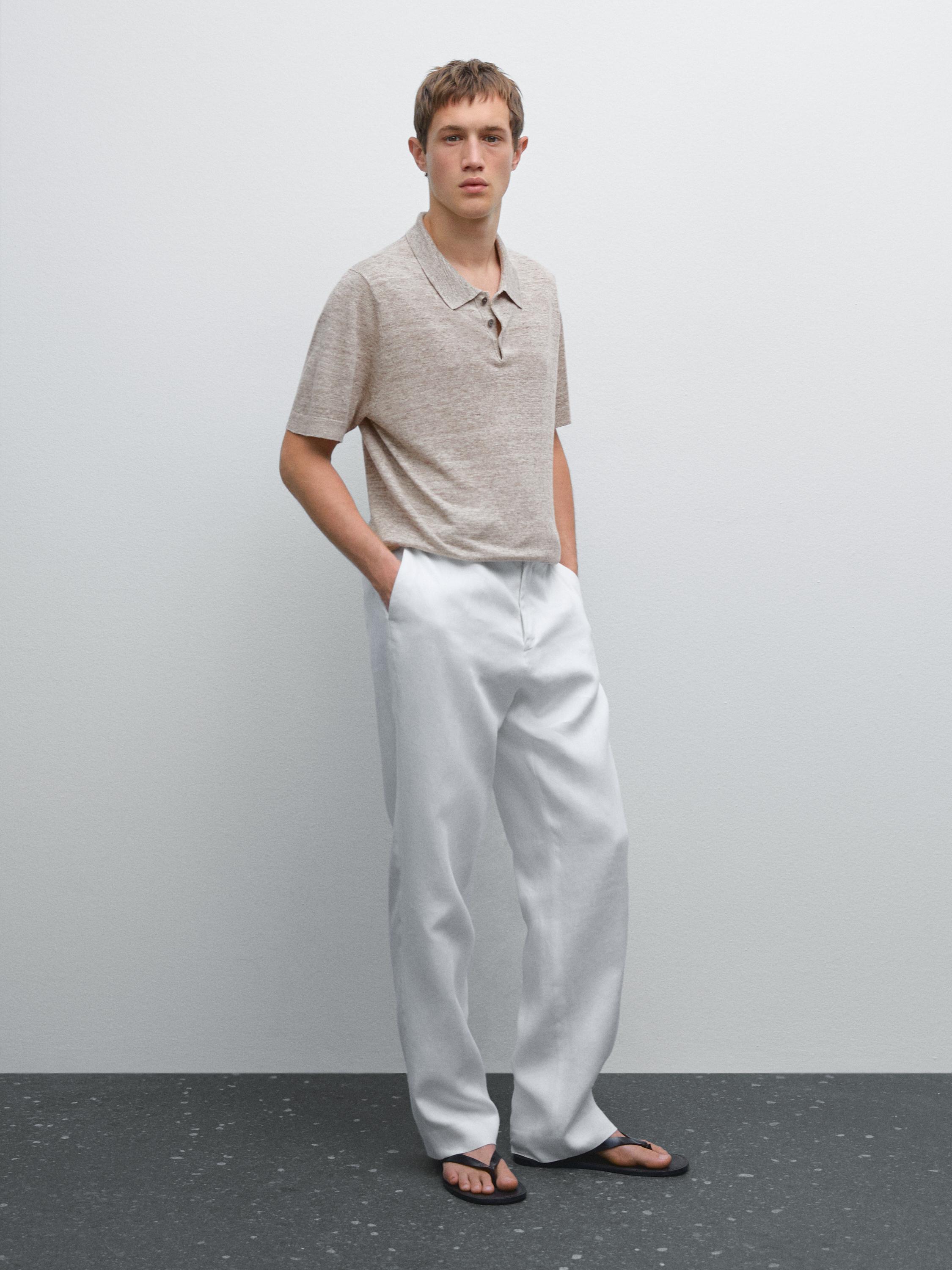 Polo de malha em linho mélange