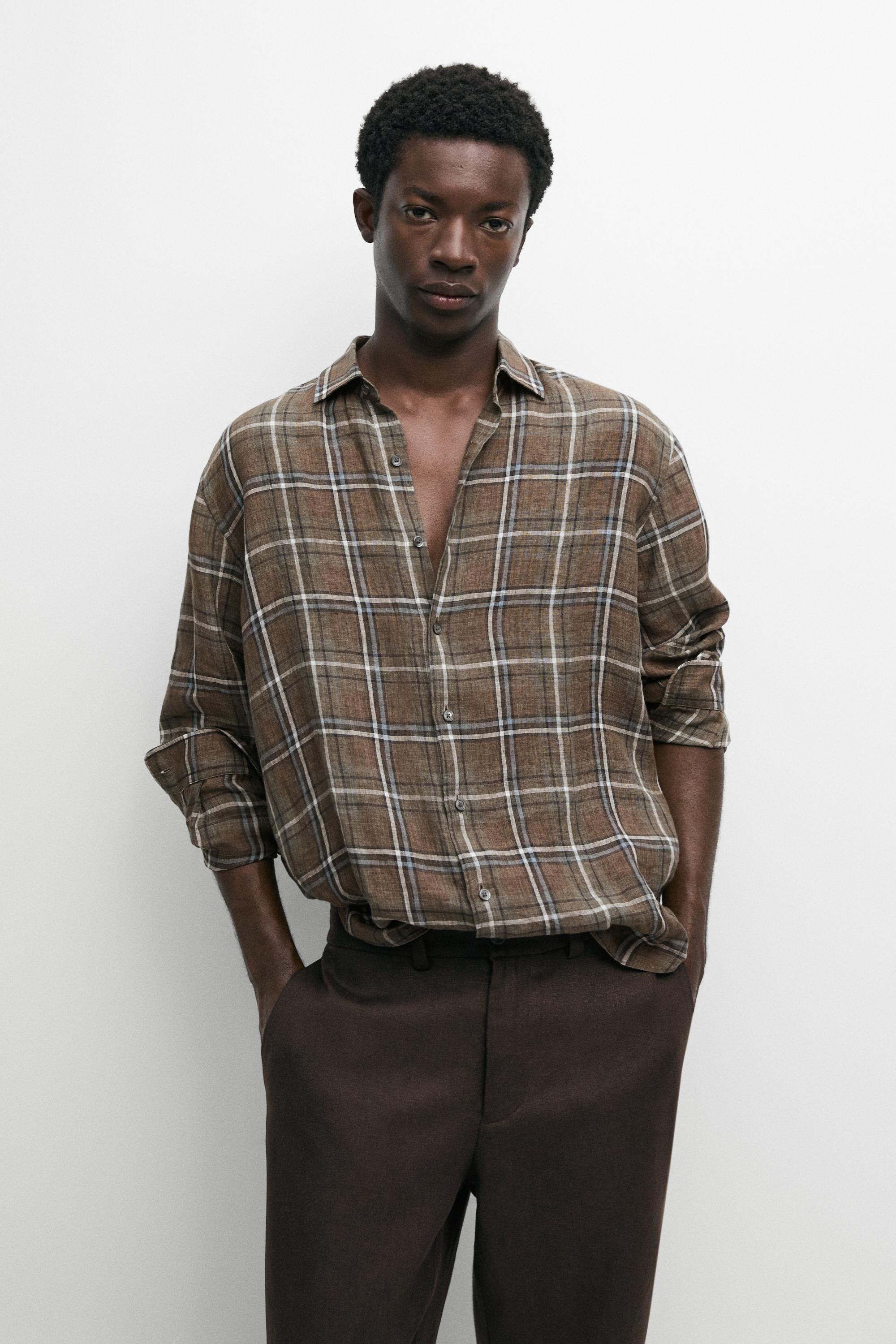 Camisa cuadros regular fit 100% lino