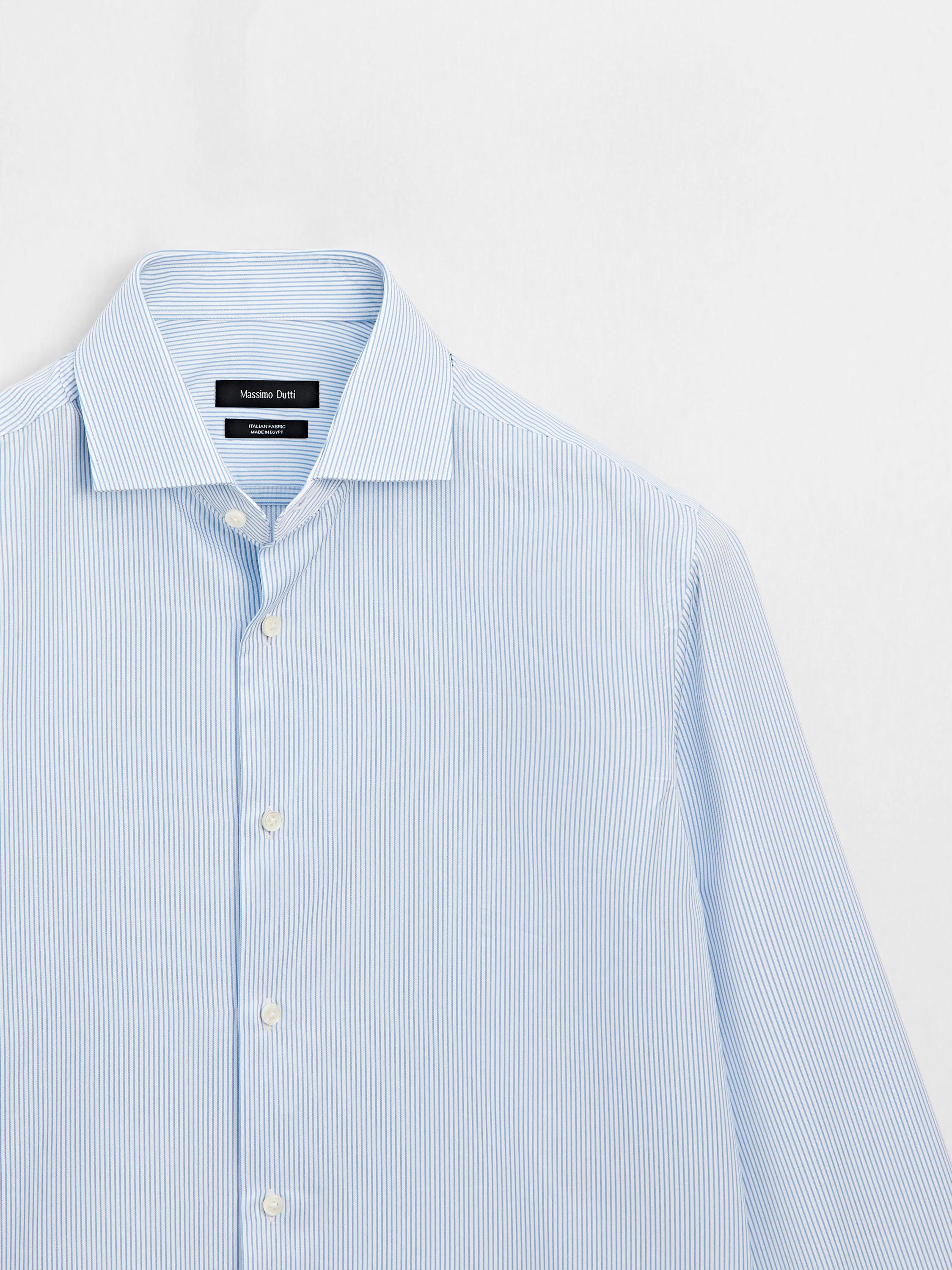 Slim fit striped 100% cotton shirt  Sky Blue  Shirts | Massimo Dutti