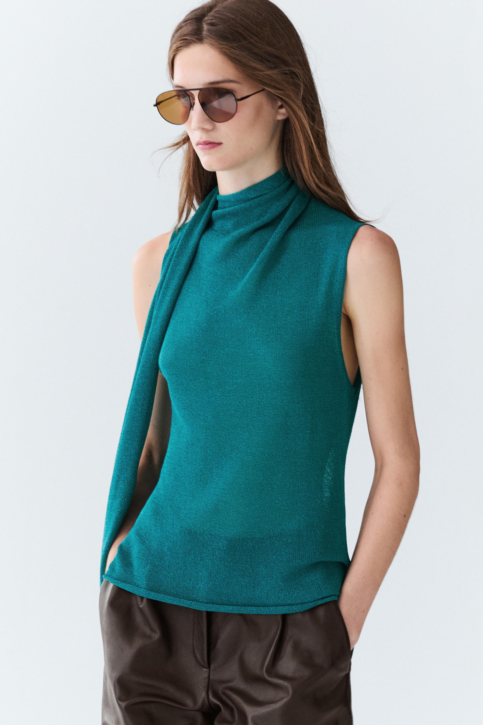 High neck top with scarf detail