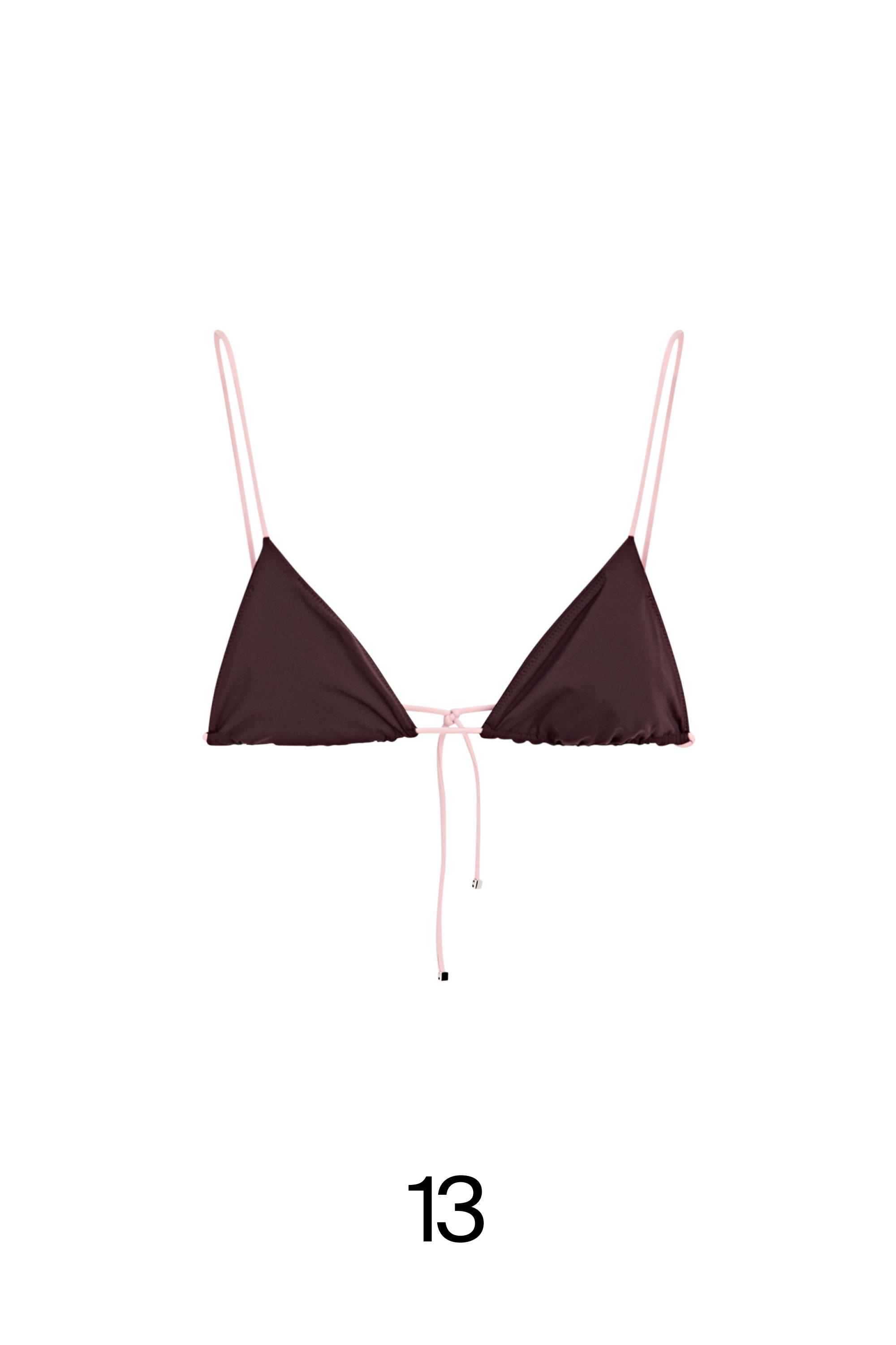Contrast tie triangle bikini top — PALE PINK