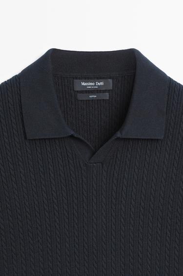100% cotton cable-knit polo sweater — NAVY BLUE 9