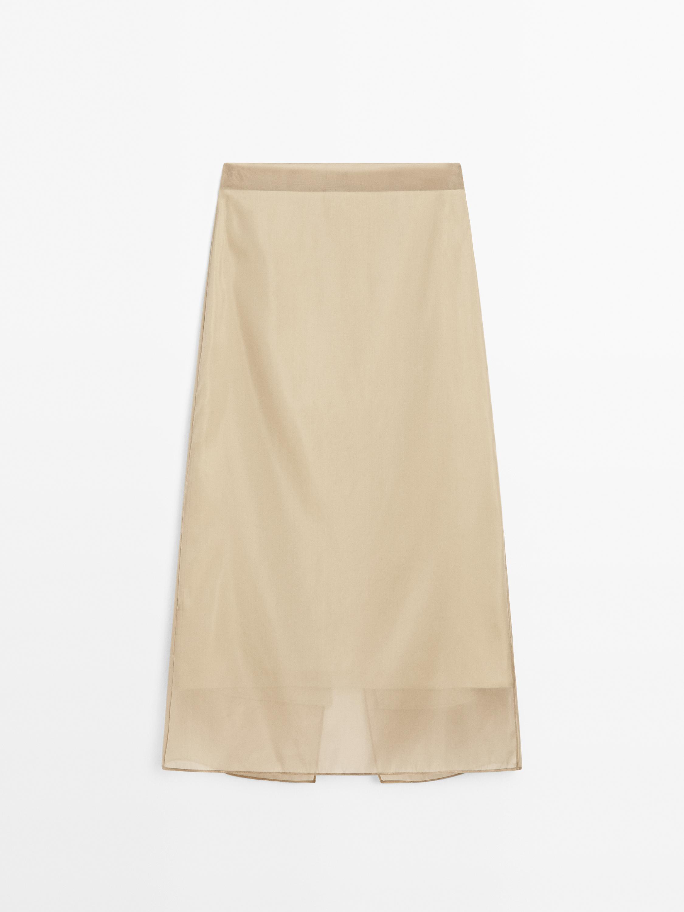 Silk blend double-layer midi skirt