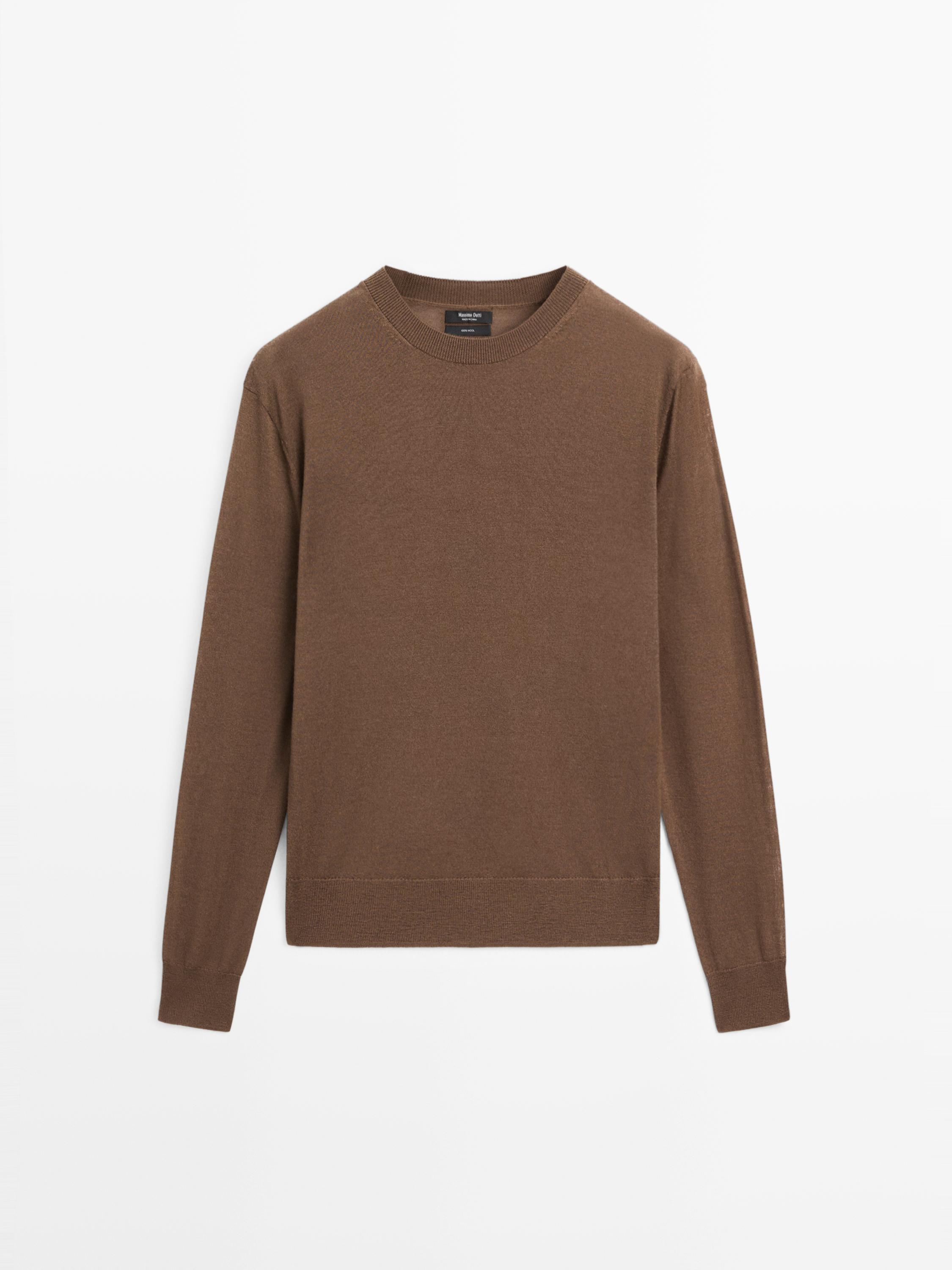 Cienki dzianinowy sweter ze 100% wełny z okrągłym dekoltem