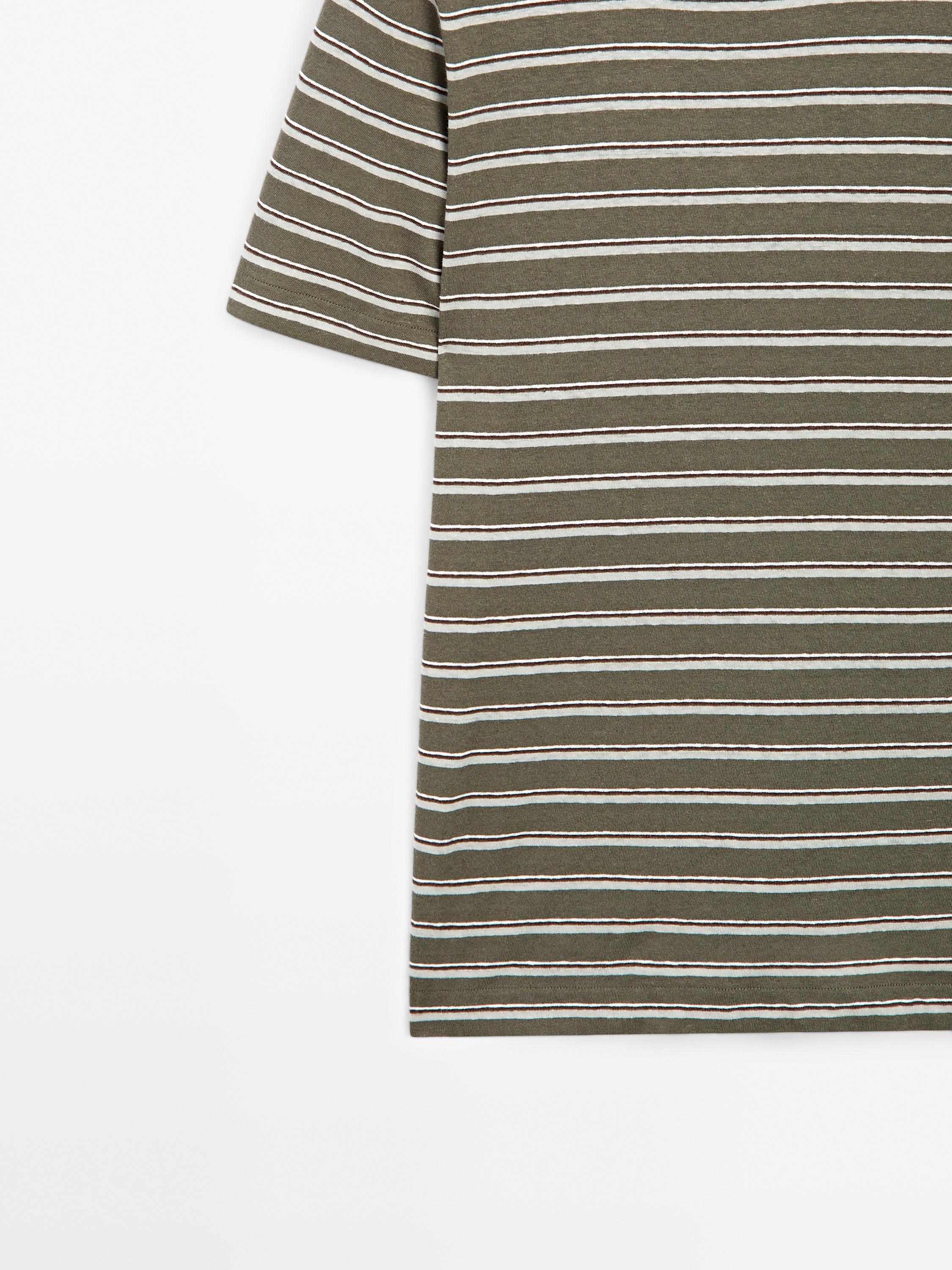 Striped cotton and linen t-shirt