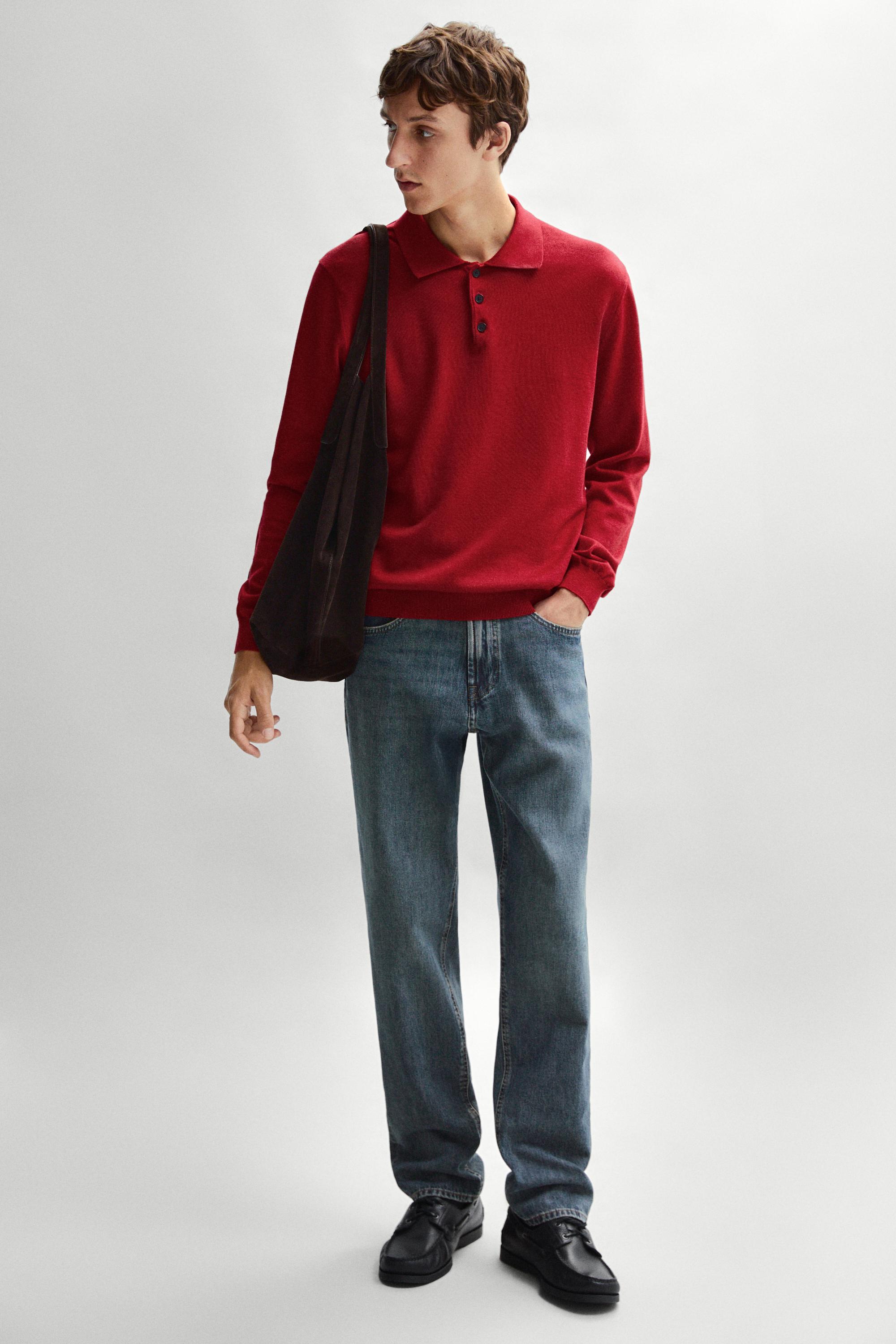 100% cotton knit polo sweater — RED