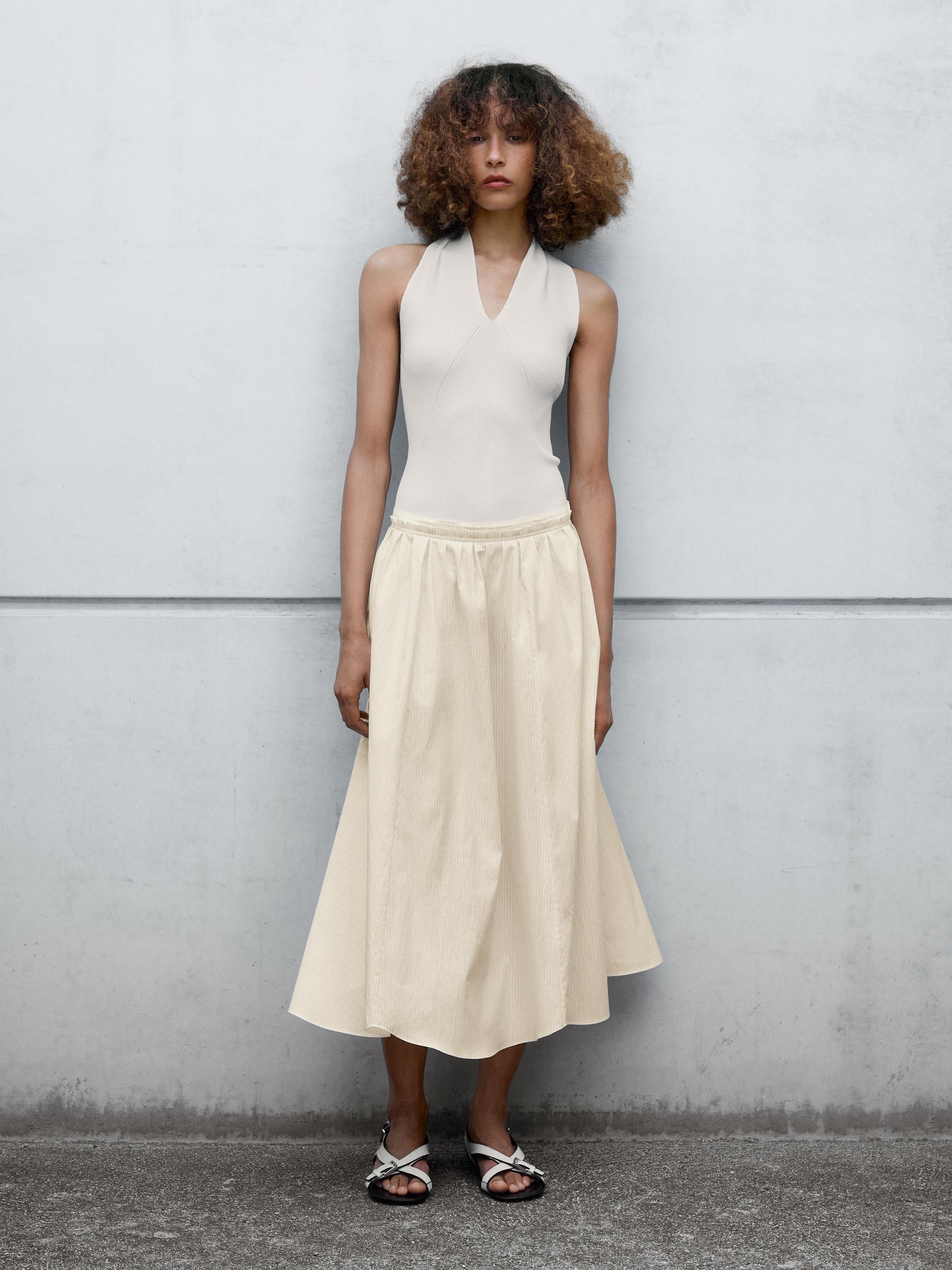 Stripe print flared midi skirt