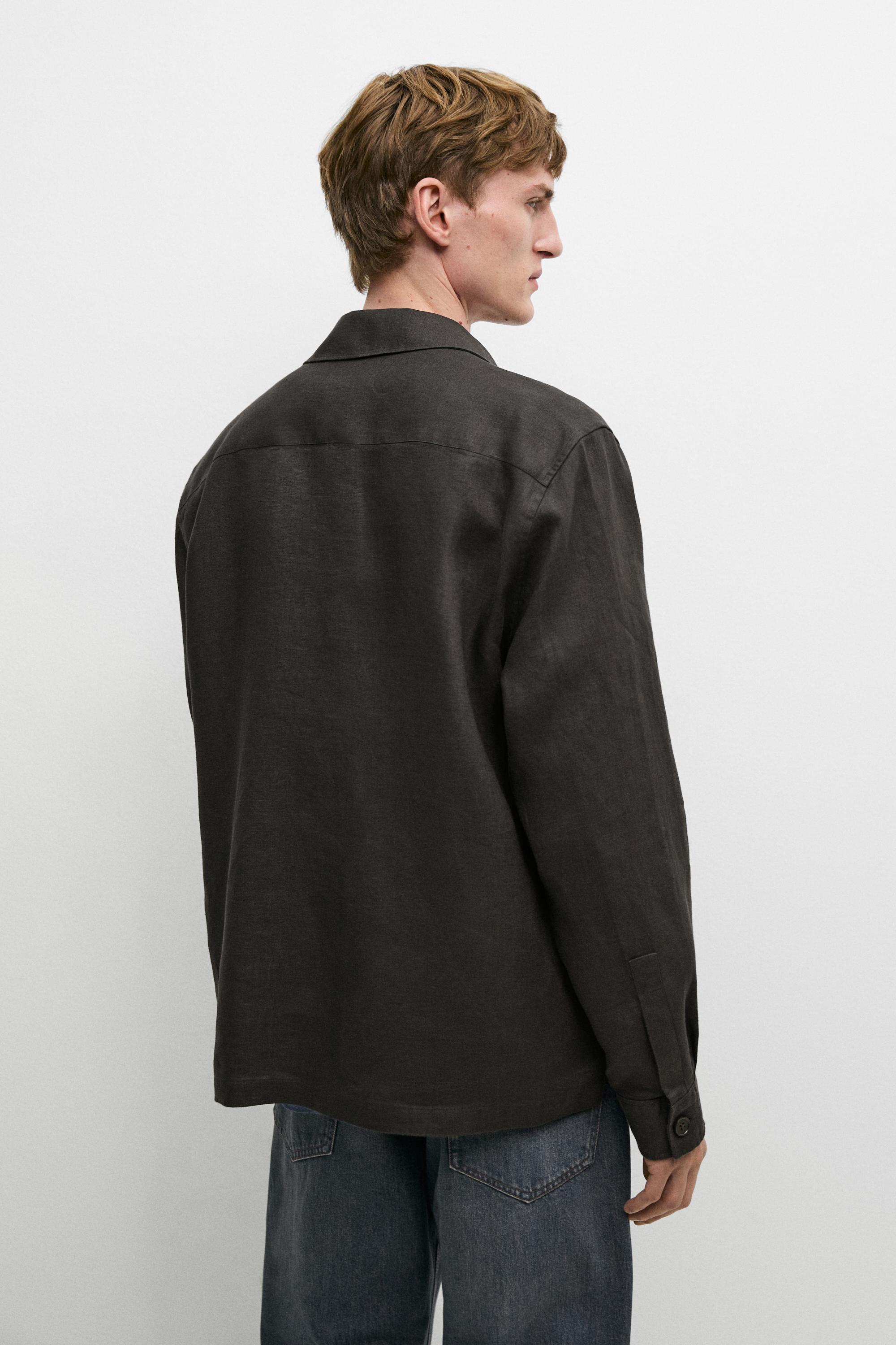 Total look linen overshirt with pockets · Petrol Blue · Small