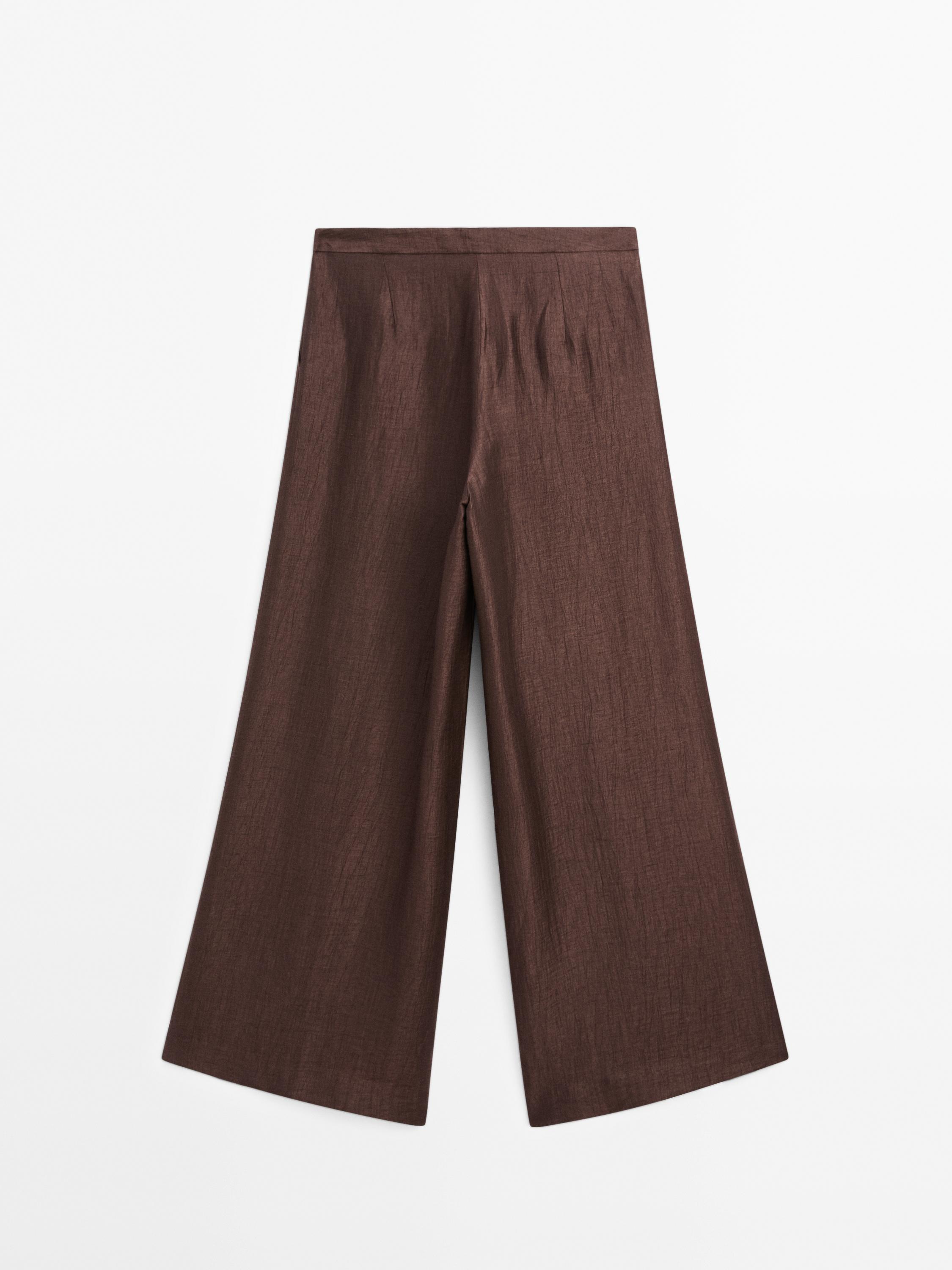 Wide-leg mid-rise crinkle trousers