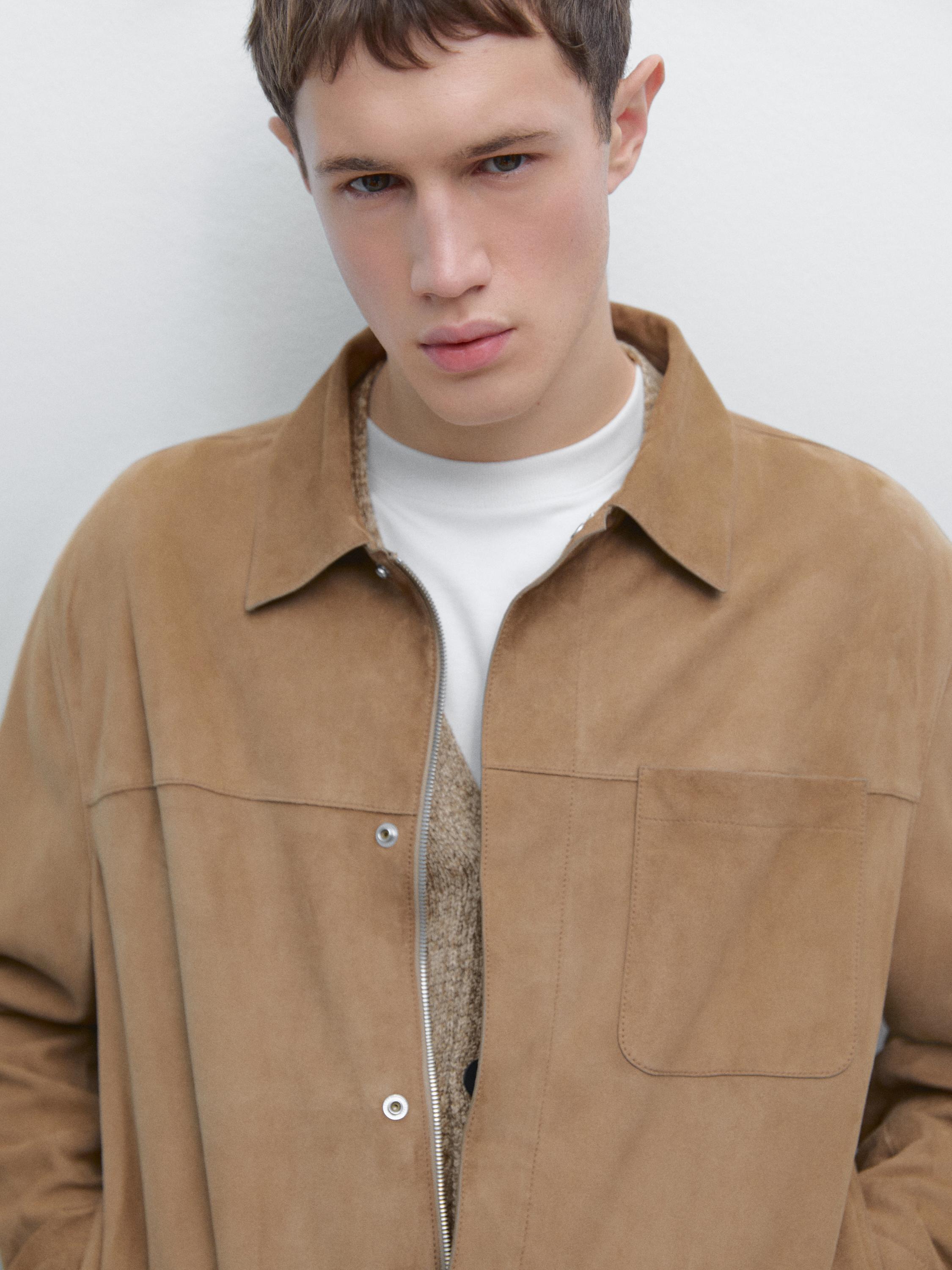 Suede leather jacket with pocket detail — MINK