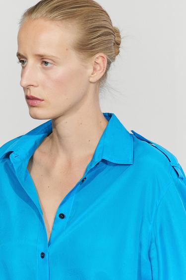 100% silk flowing shirt with shoulder detail — DEEP BLUE 5