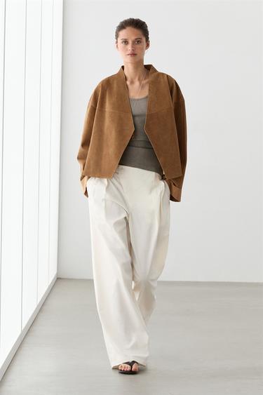 Short double-breasted suede leather jacket — MUSTARD YELLOW 1