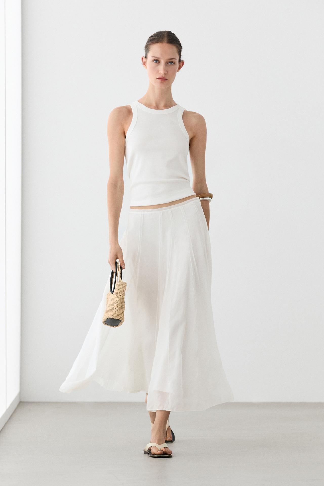 Flowy flared midi skirt — WHITE