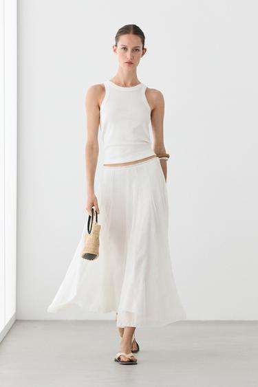 Flowy flared midi skirt — WHITE 1