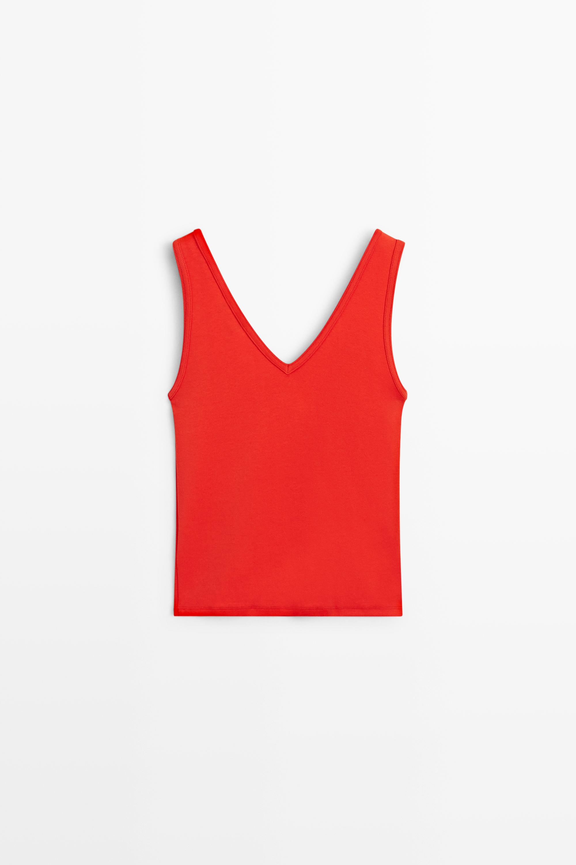 Cotton blend strappy top — CORAL