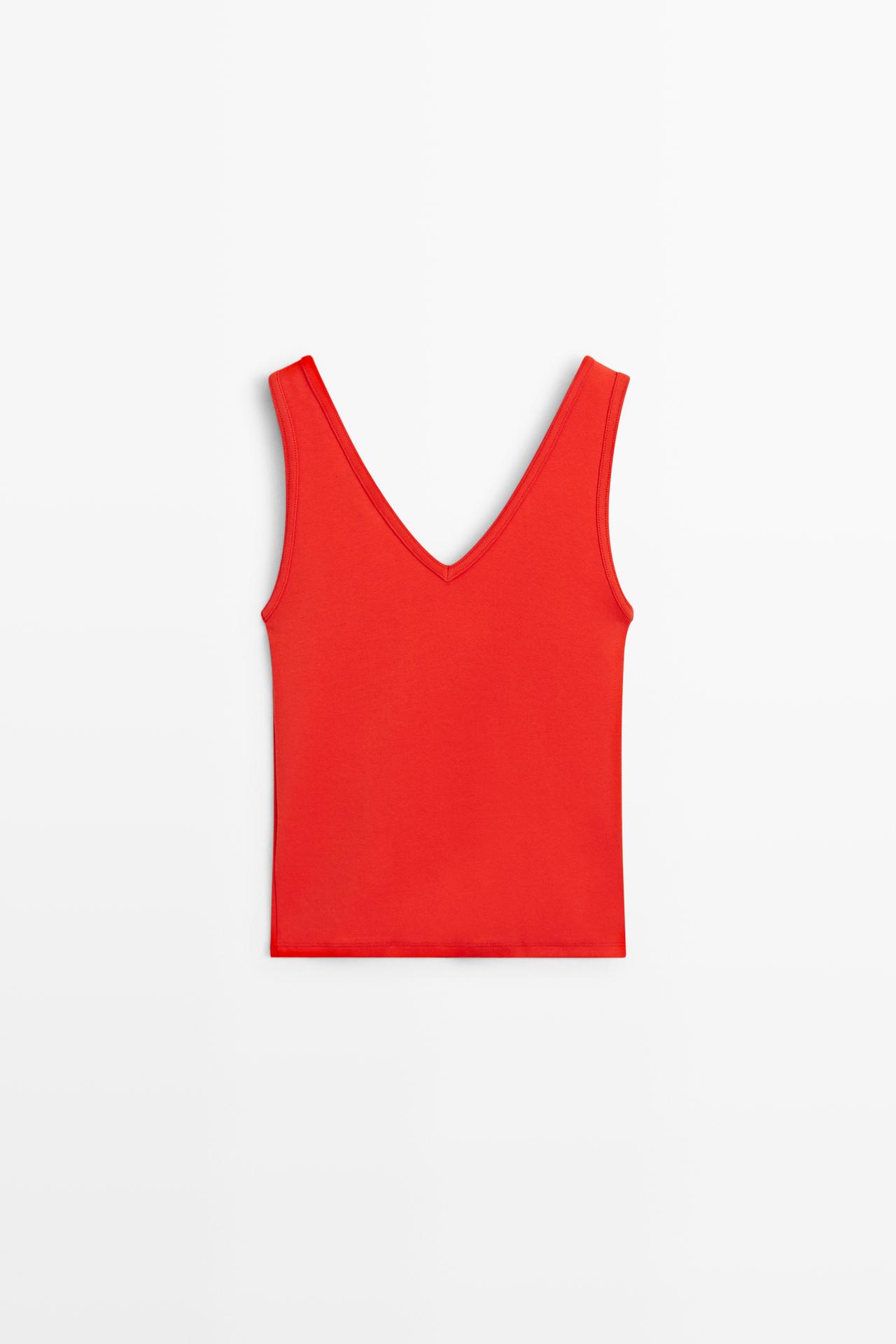 Cotton blend strappy top — CORAL